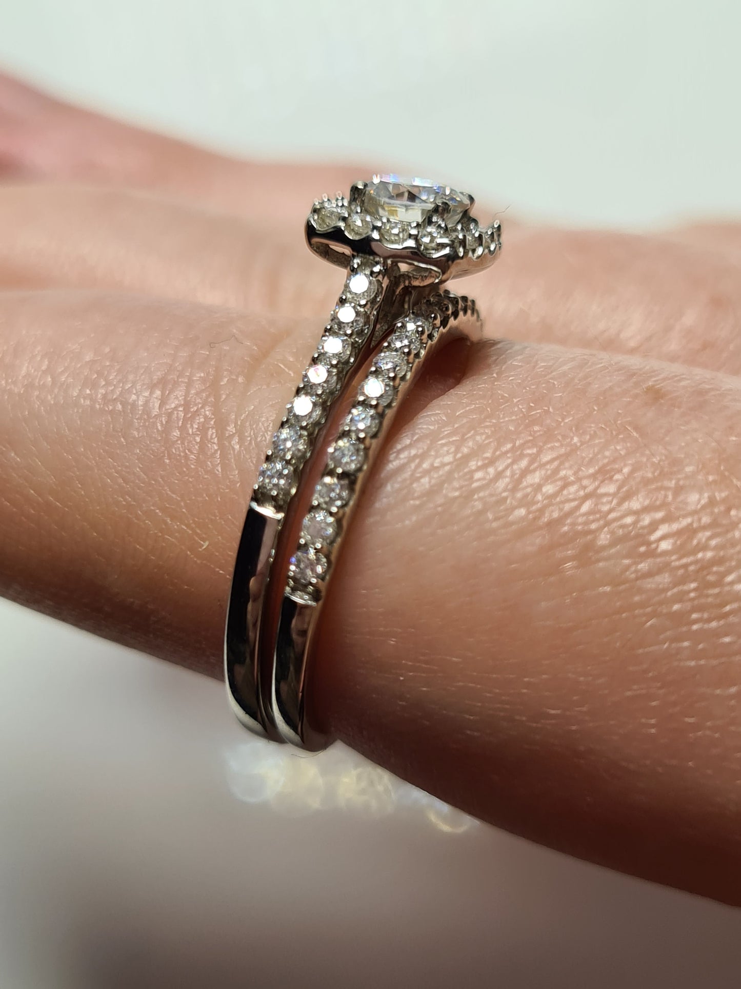 Moissanite Halo Engagement Ring Set 925 Sterling Silver SIZE Q