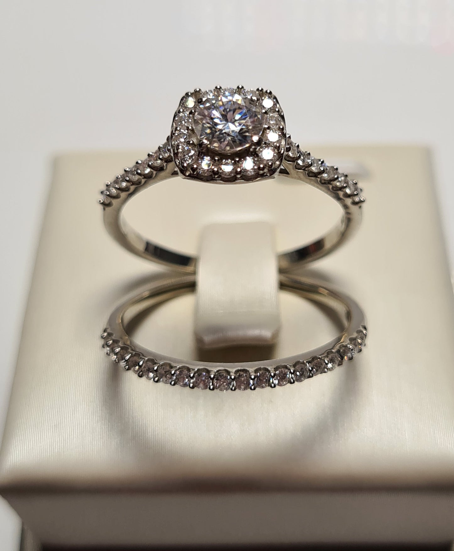 Moissanite Halo Engagement Ring Set 925 Sterling Silver SIZE Q