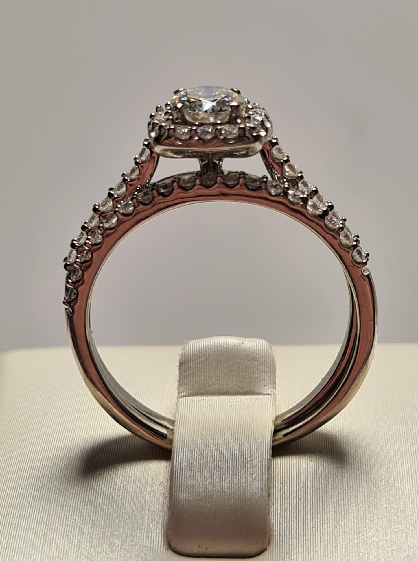 Moissanite Halo Engagement Ring Set 925 Sterling Silver SIZE Q