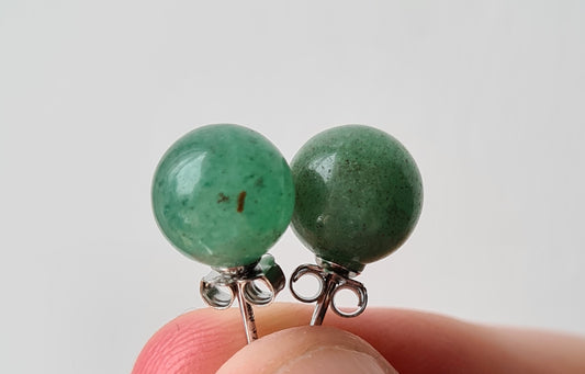 8ct Green Aventurine Solitaire Stud Earrings 925 Sterling Silver