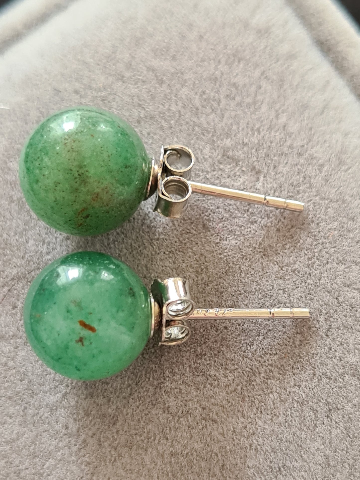8ct Green Aventurine Solitaire Stud Earrings 925 Sterling Silver
