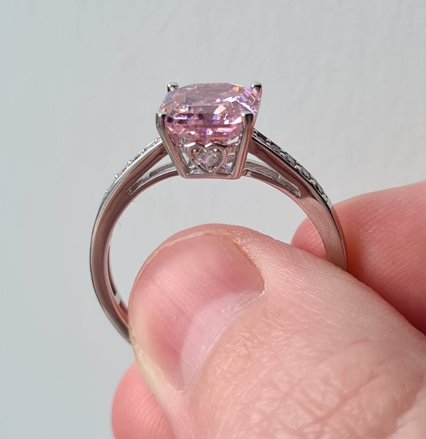 Ascher cut Simulated pink Diamond Ring 925 Sterling Silver SIZE S