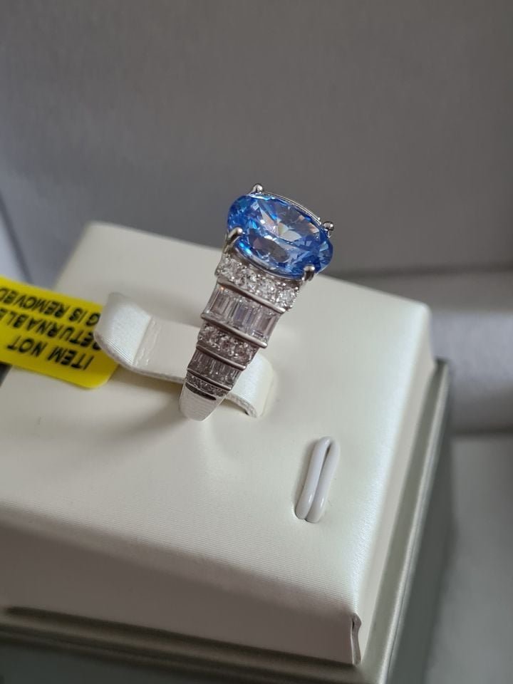 4.130Ct Blue And White Swarovski Zirconia Ring 925 sterling silver SIZE O