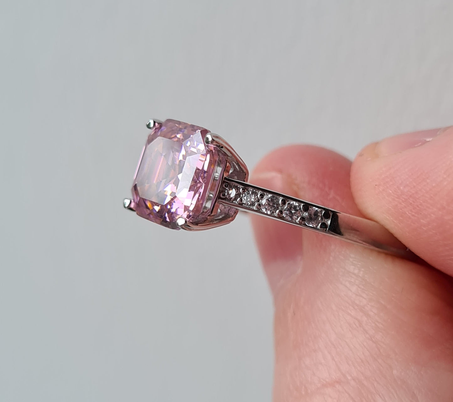 Ascher cut Simulated pink Diamond Ring 925 Sterling Silver SIZE S