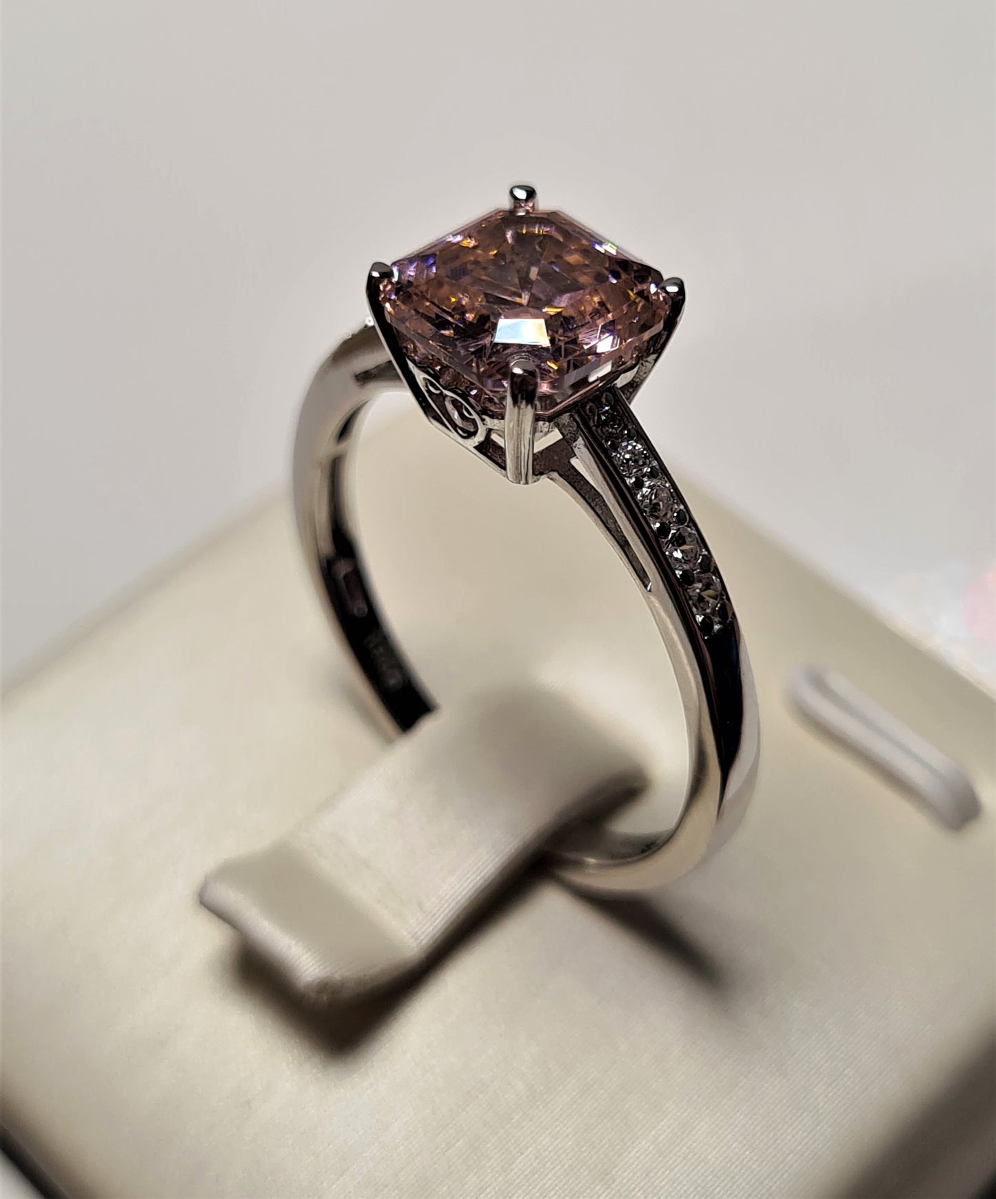 Ascher cut Simulated pink Diamond Ring 925 Sterling Silver SIZE S