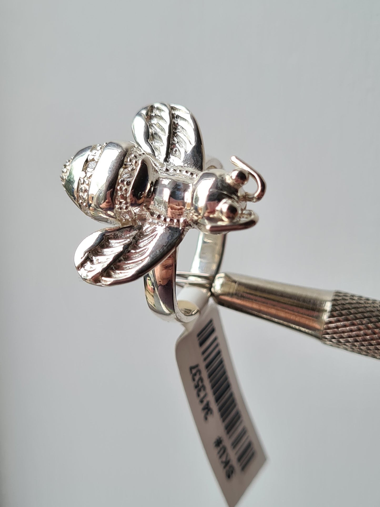 Simulated Diamond Bumble Bee Ring in Sterling Silver SIZE N