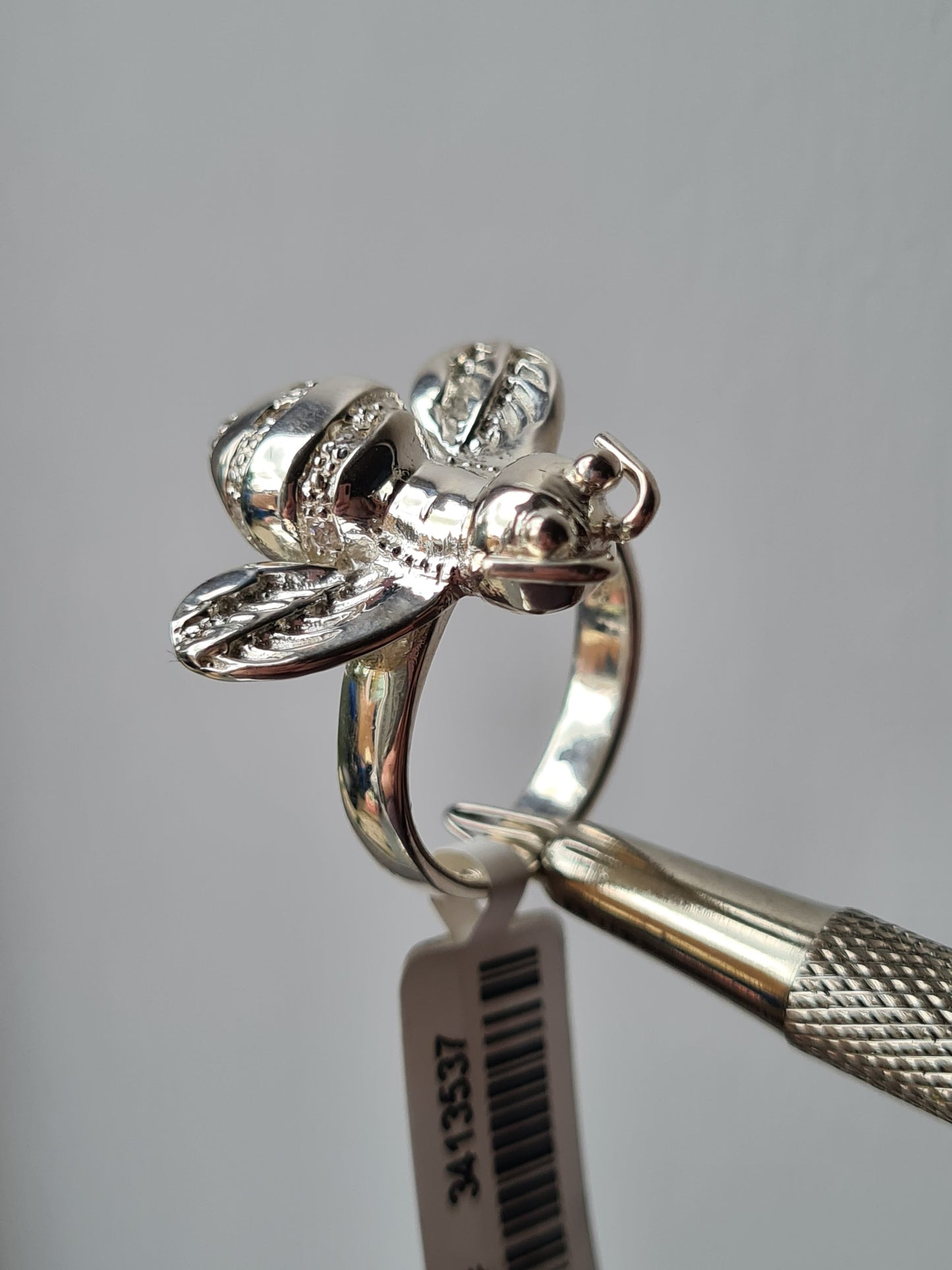 Simulated Diamond Bumble Bee Ring in Sterling Silver SIZE N