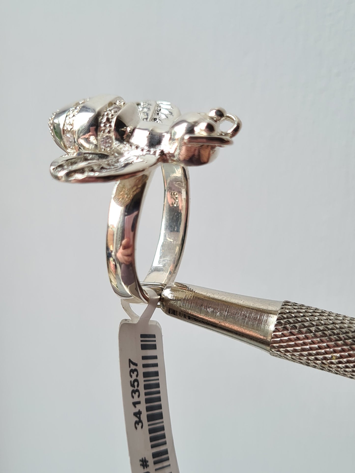 Simulated Diamond Bumble Bee Ring in Sterling Silver SIZE N