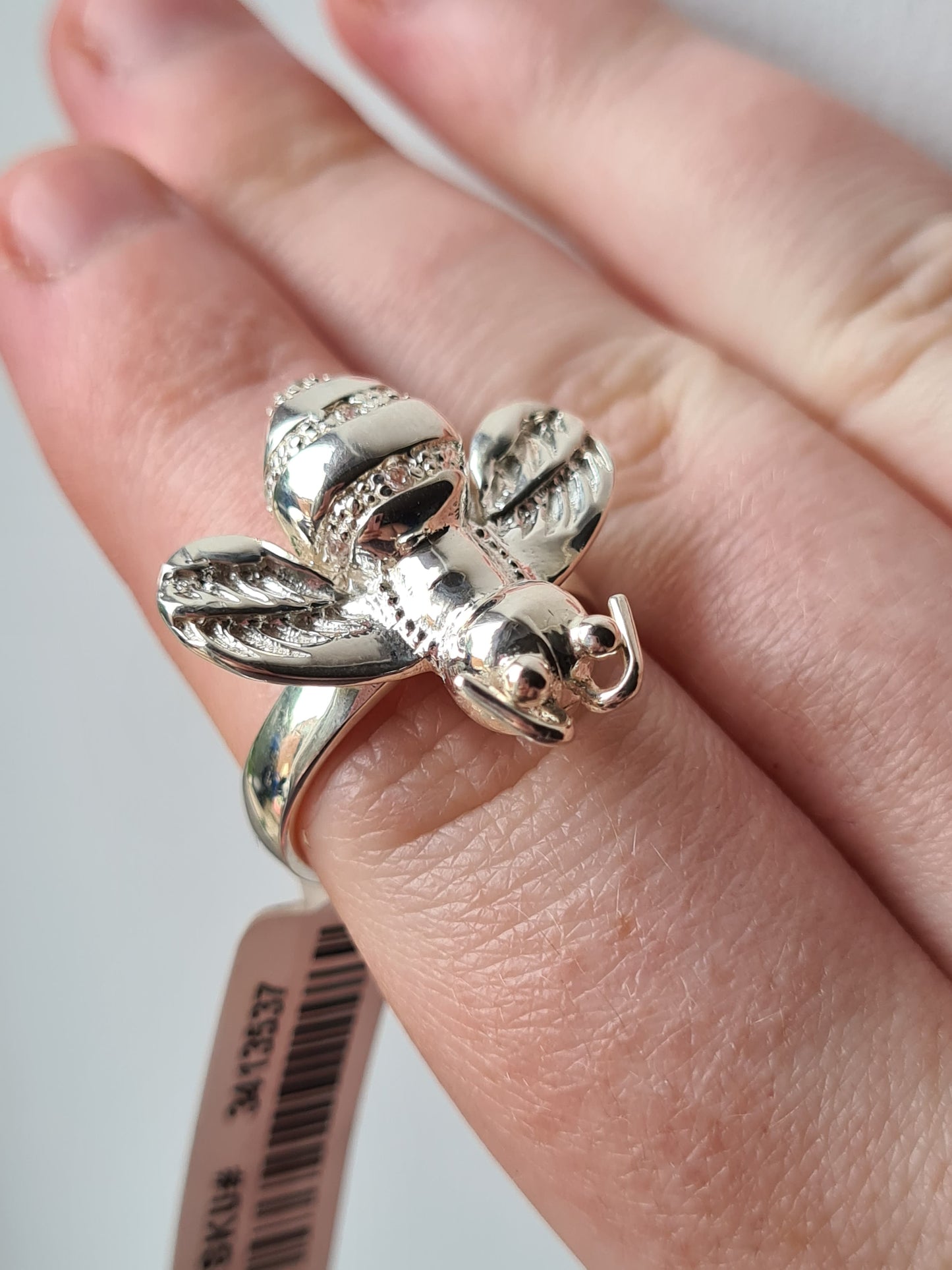 Simulated Diamond Bumble Bee Ring in Sterling Silver SIZE N