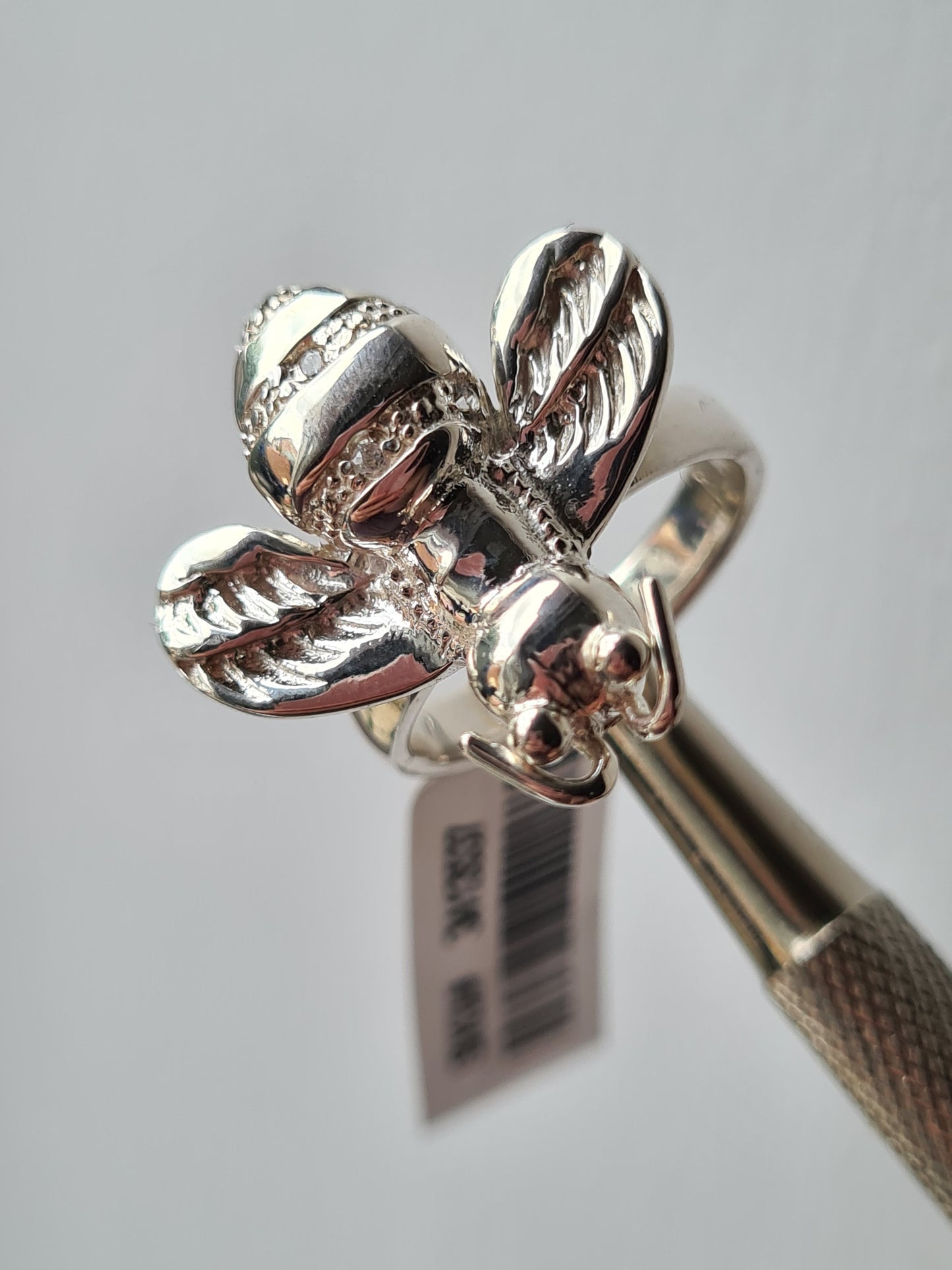 Simulated Diamond Bumble Bee Ring in Sterling Silver SIZE N