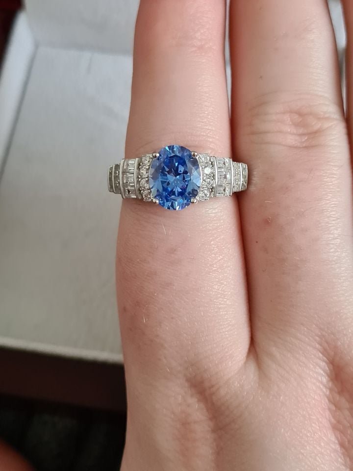 4.130Ct Blue And White Swarovski Zirconia Ring 925 sterling silver SIZE O