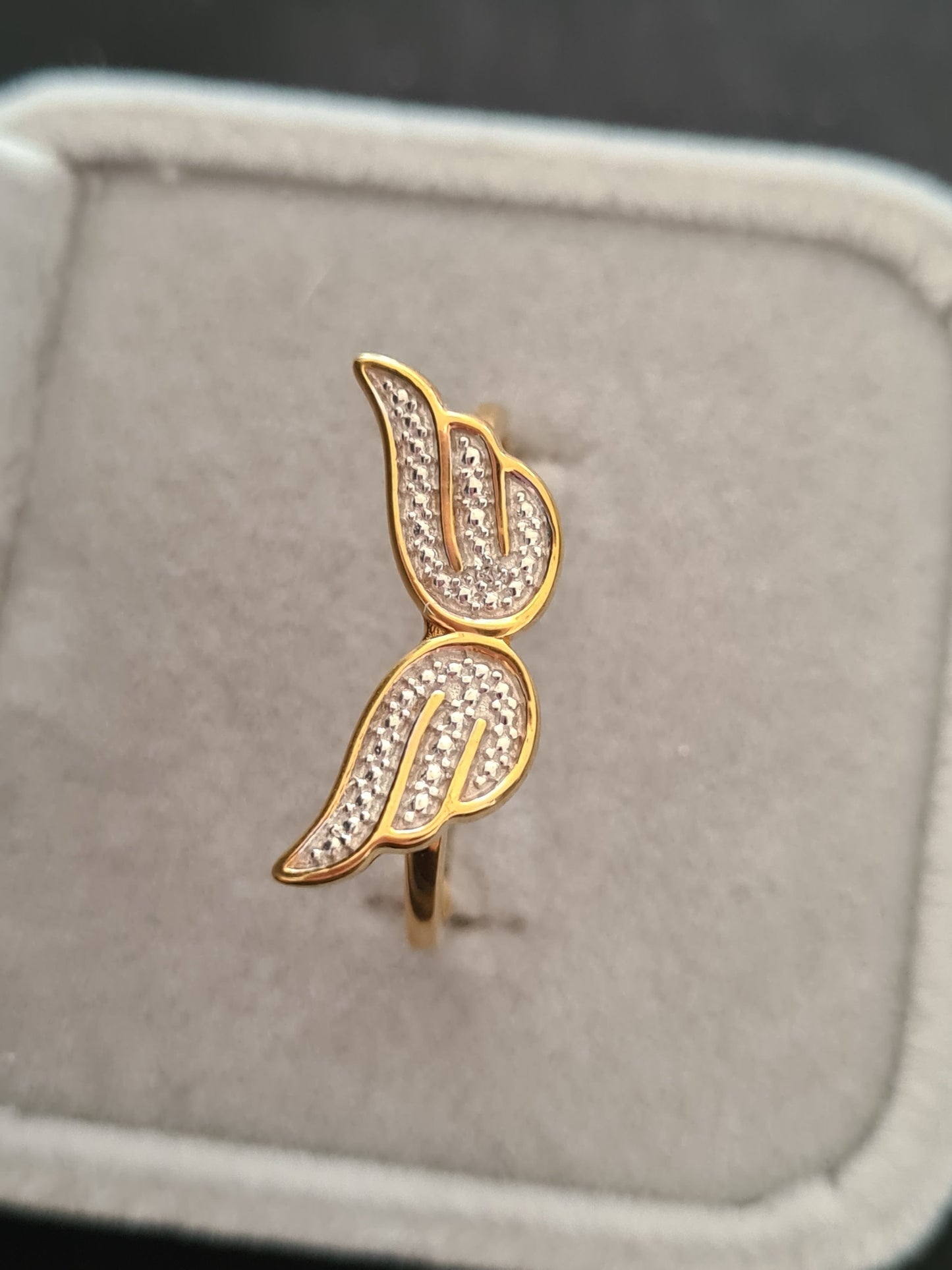 Diamond Angel Wing Ring in 14K Gold Over Sterling Silver SIZE U