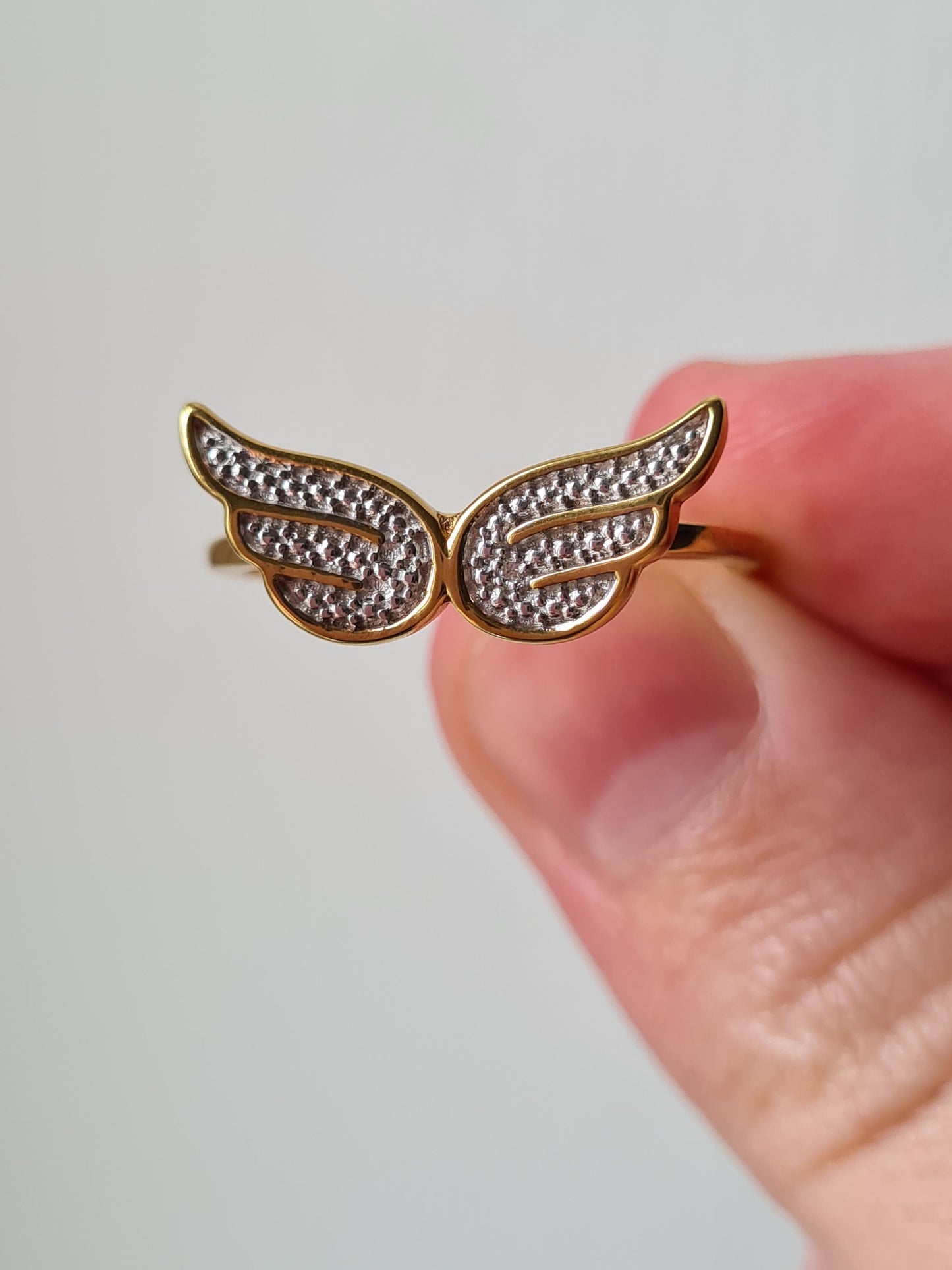 Diamond Angel Wing Ring in 14K Gold Over Sterling Silver SIZE U