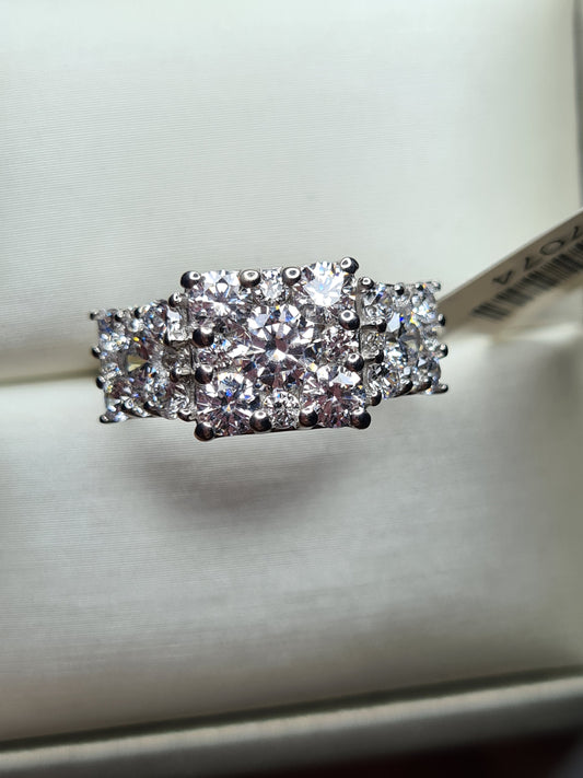 Swarovski Zirconia 3 Row Cluster Ring Sterling Silver SIZE O