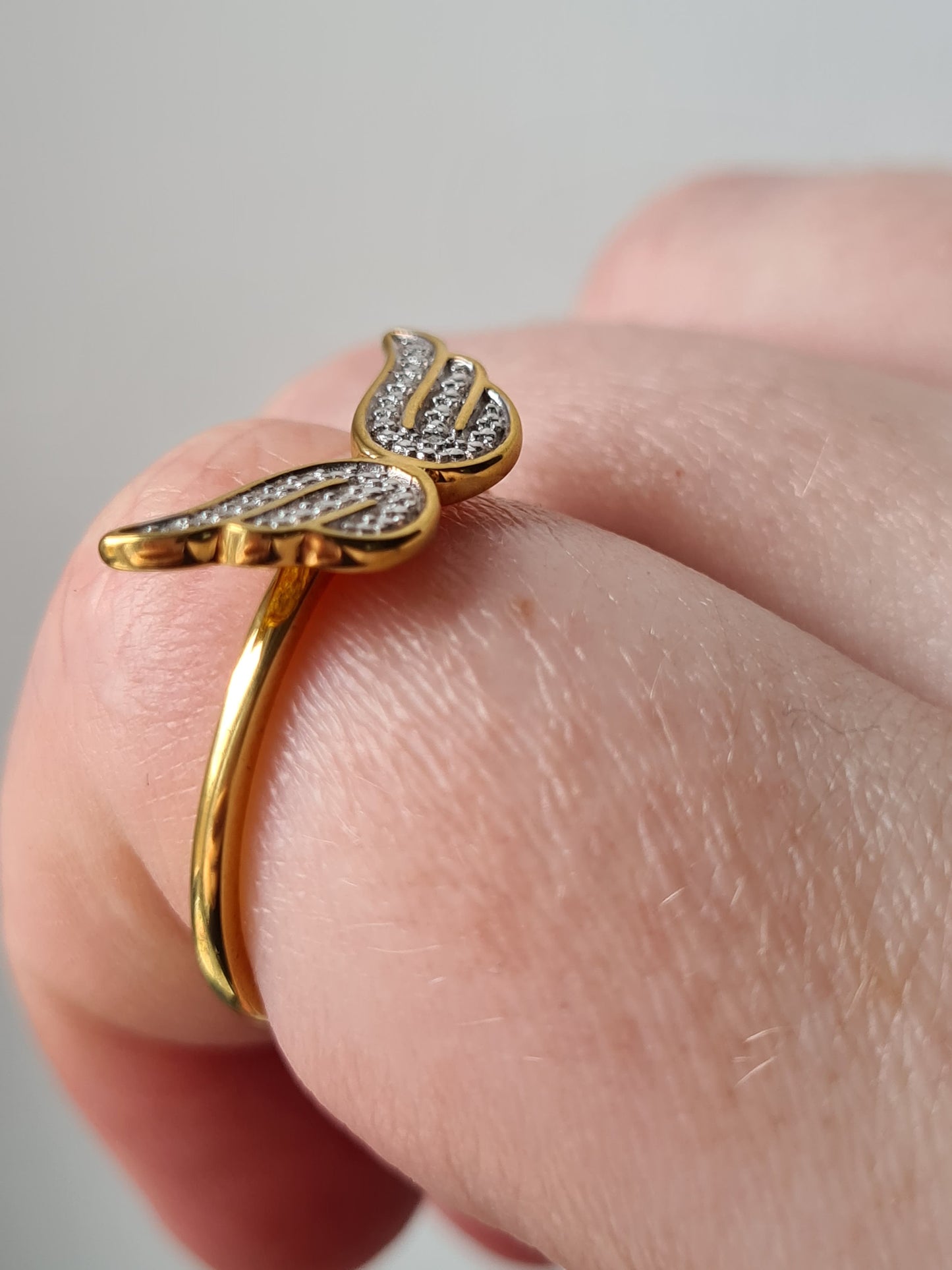 Diamond Angel Wing Ring in 14K Gold Over Sterling Silver SIZE U