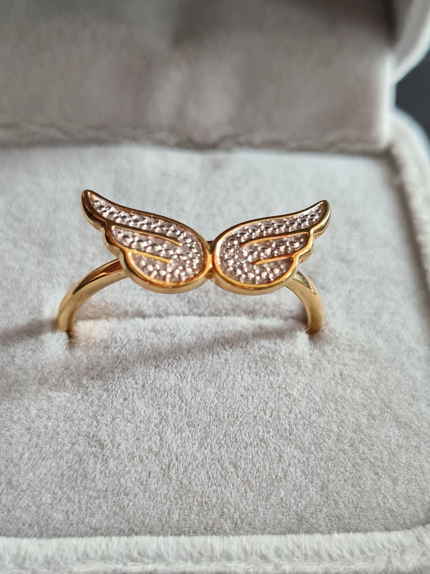 Diamond Angel Wing Ring in 14K Gold Over Sterling Silver SIZE U