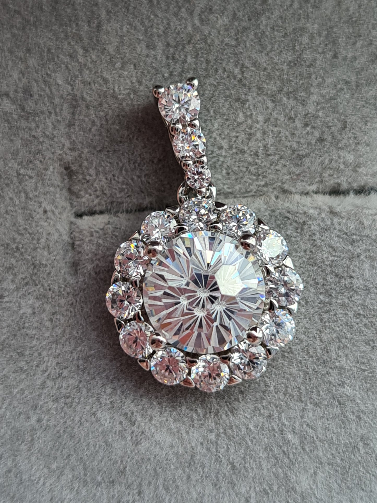 Halo Simulated Diamond Pendant in 925 Sterling Silver