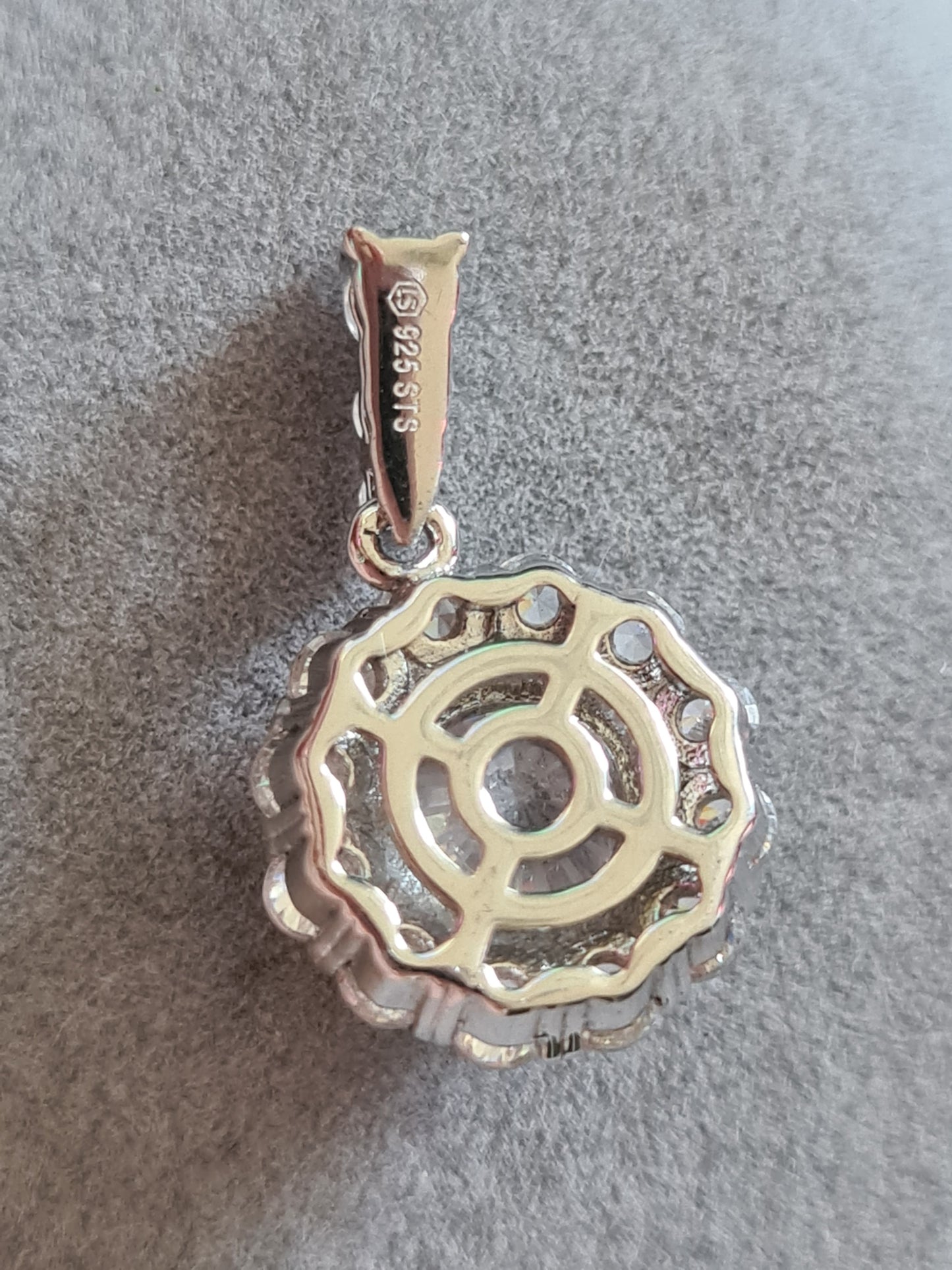 Halo Simulated Diamond Pendant in 925 Sterling Silver