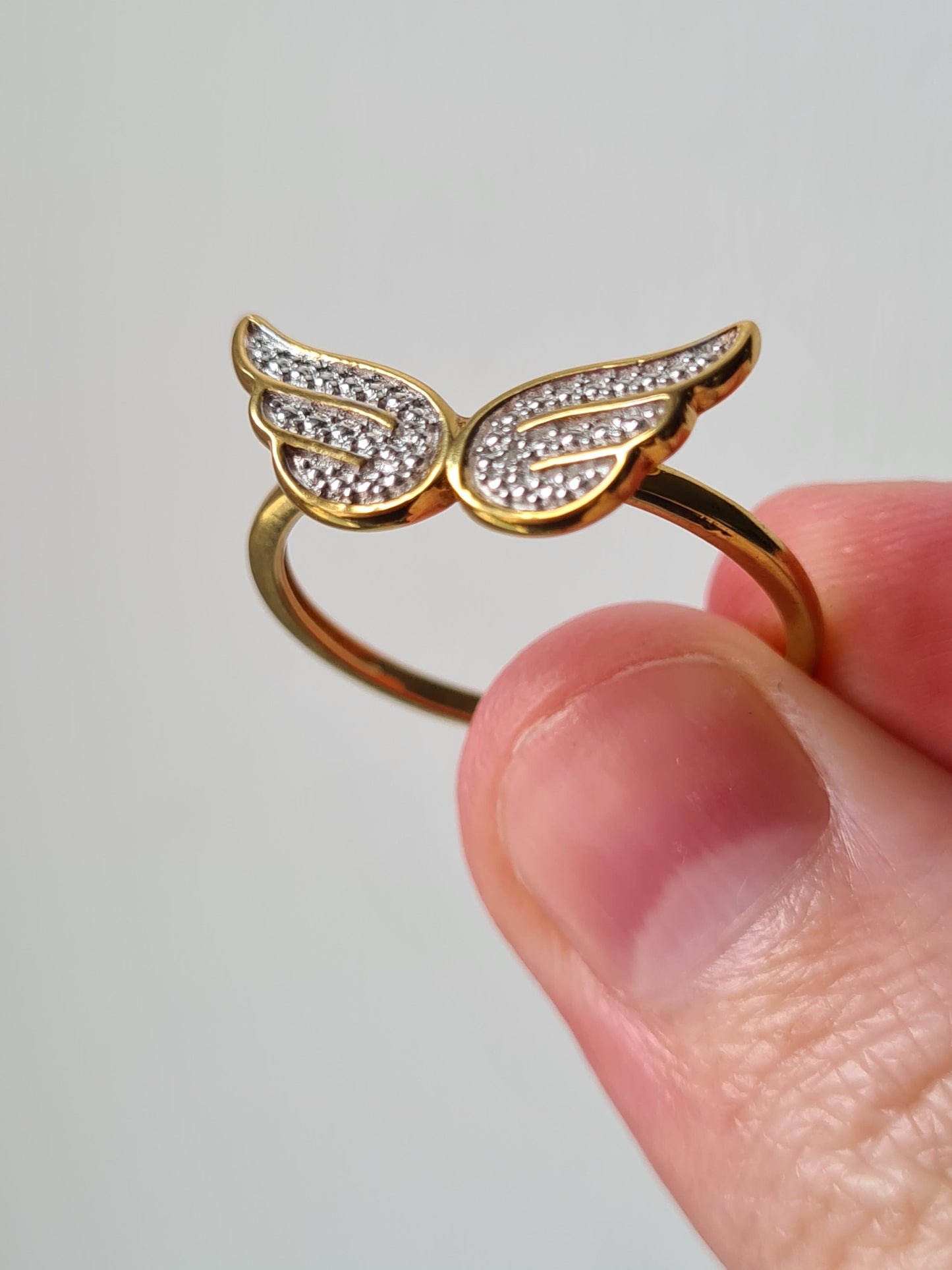 Diamond Angel Wing Ring in 14K Gold Over Sterling Silver SIZE U