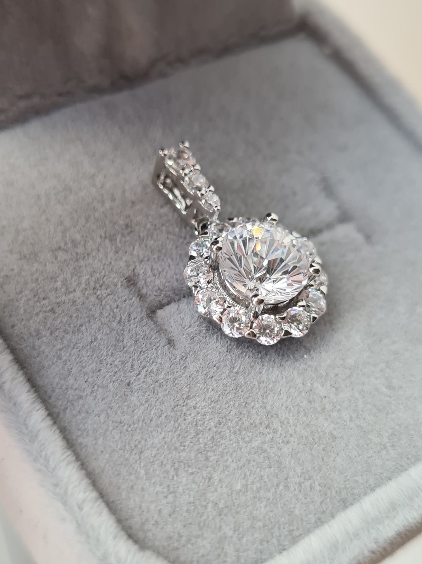 Halo Simulated Diamond Pendant in 925 Sterling Silver