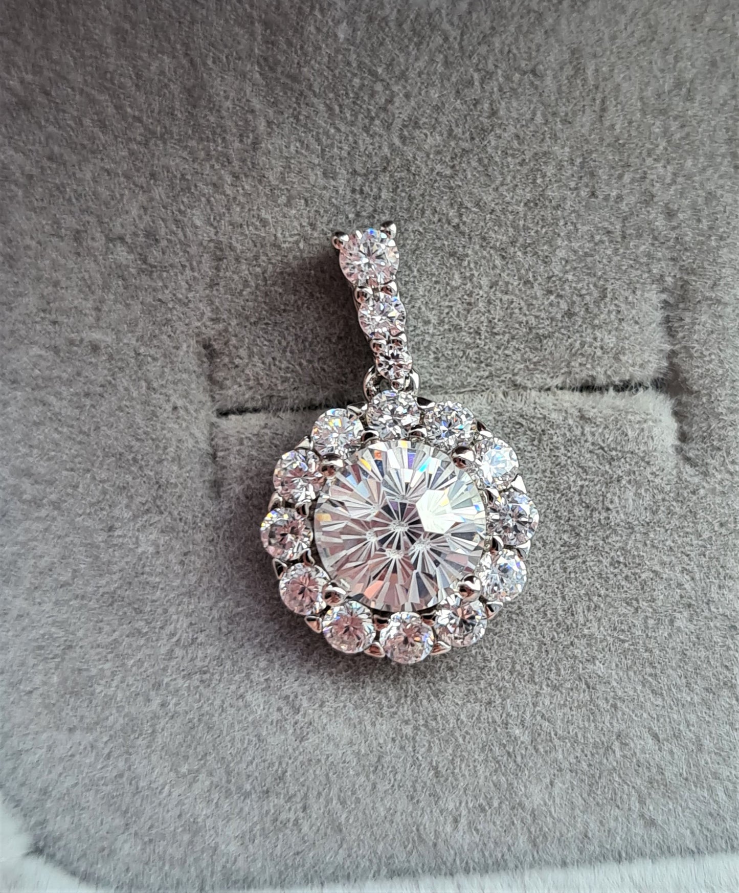 Halo Simulated Diamond Pendant in 925 Sterling Silver