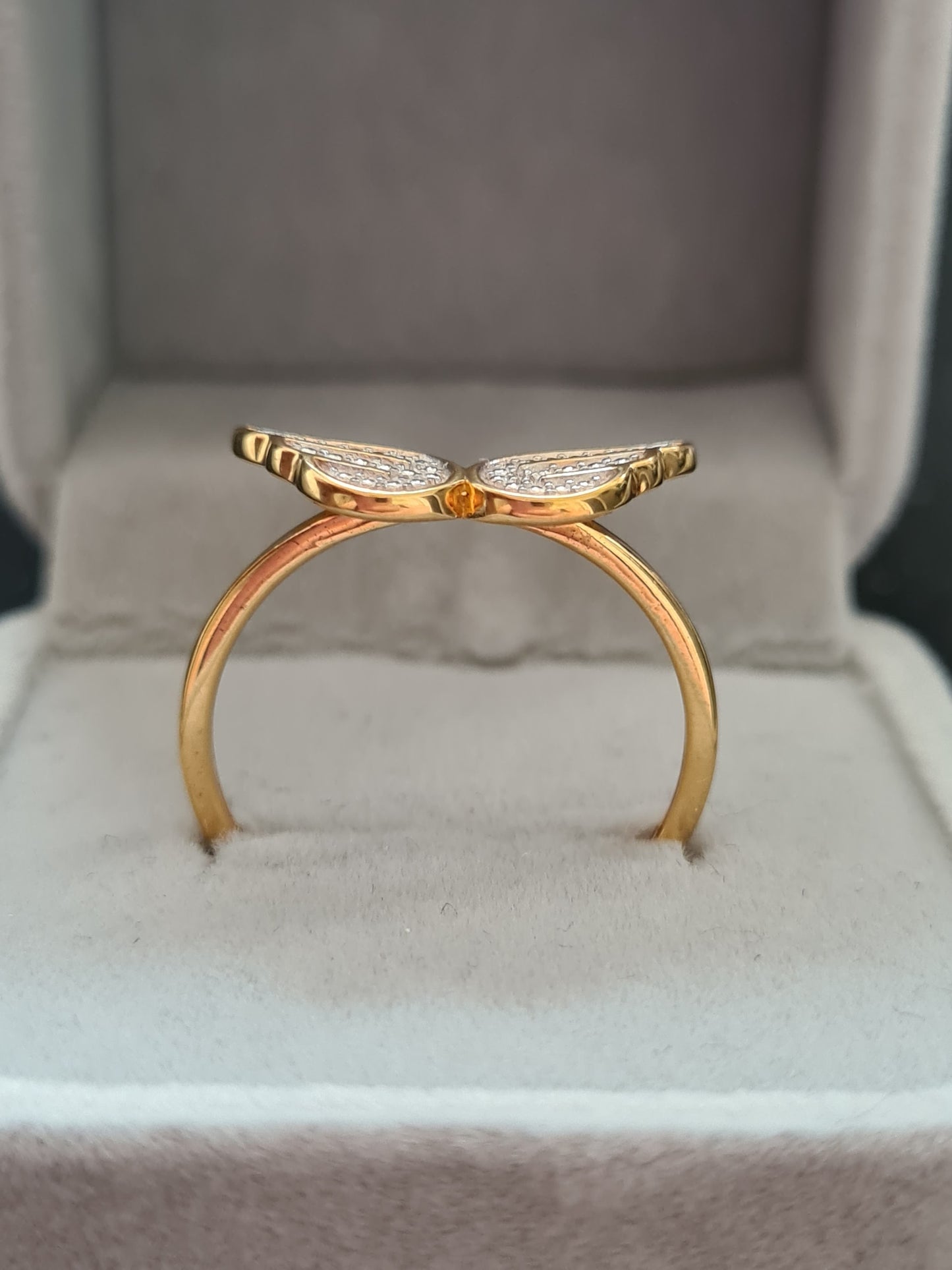 Diamond Angel Wing Ring in 14K Gold Over Sterling Silver SIZE U