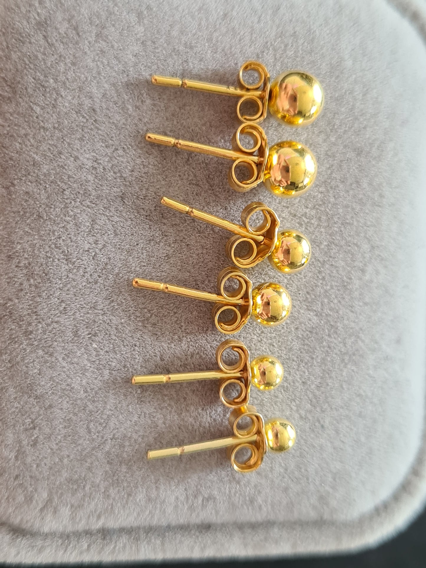 Set of 3 Ball Stud Earrings 9K Gold Overlay 925 Sterling Silver