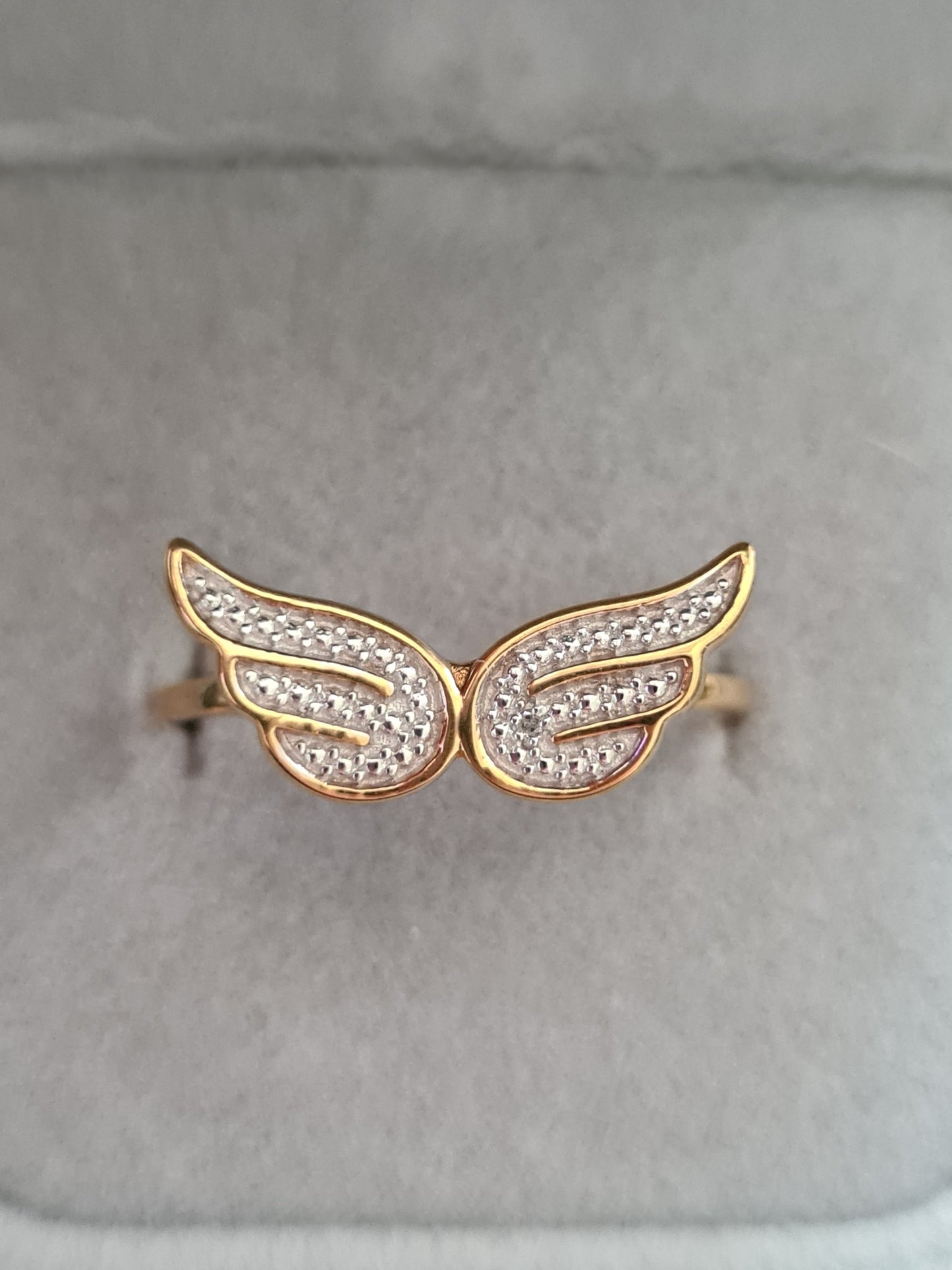 Diamond Angel Wing Ring in 14K Gold Over Sterling Silver SIZE U