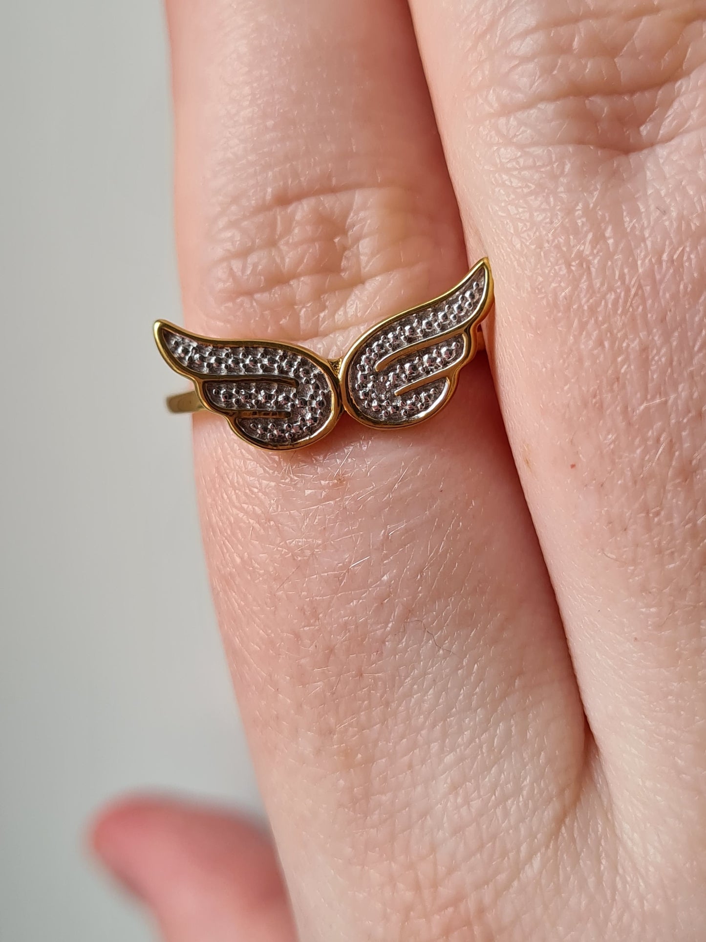Diamond Angel Wing Ring in 14K Gold Over Sterling Silver SIZE U