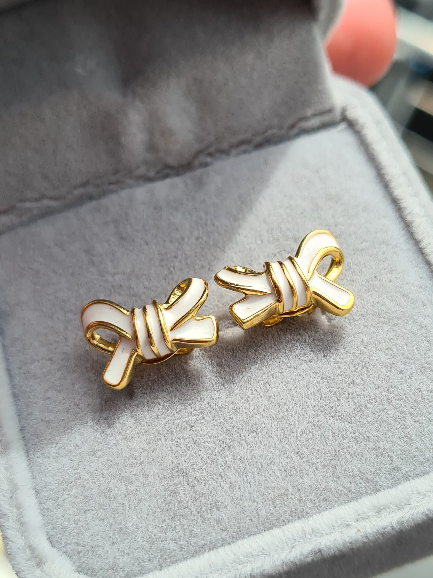 Bow Enamelled Stud Earrings in 14K Gold Plated Sterling Silver