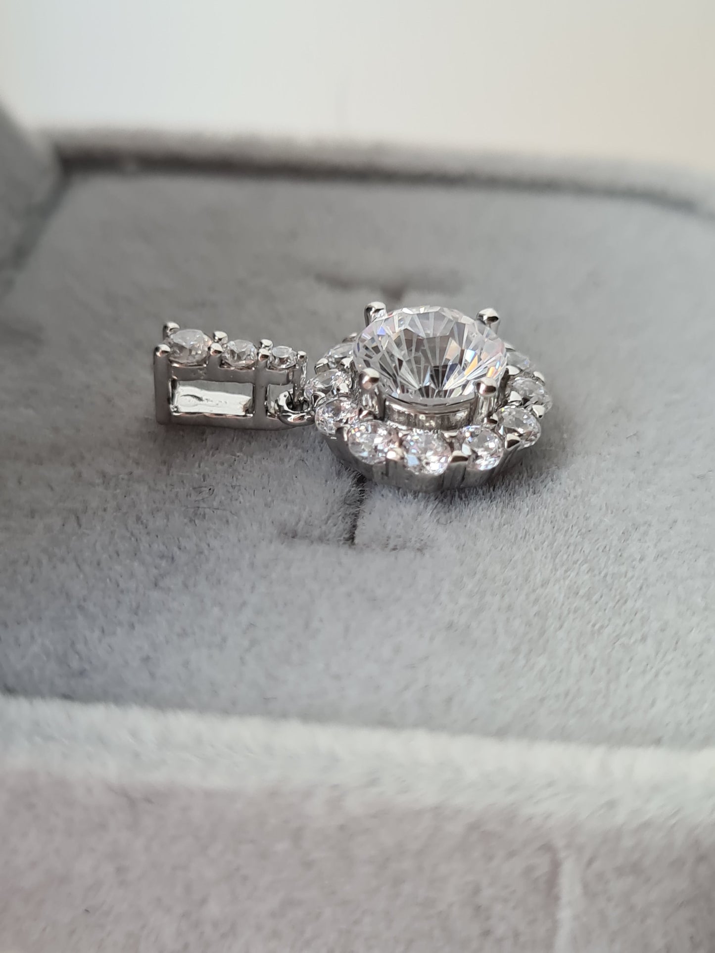 Halo Simulated Diamond Pendant in 925 Sterling Silver