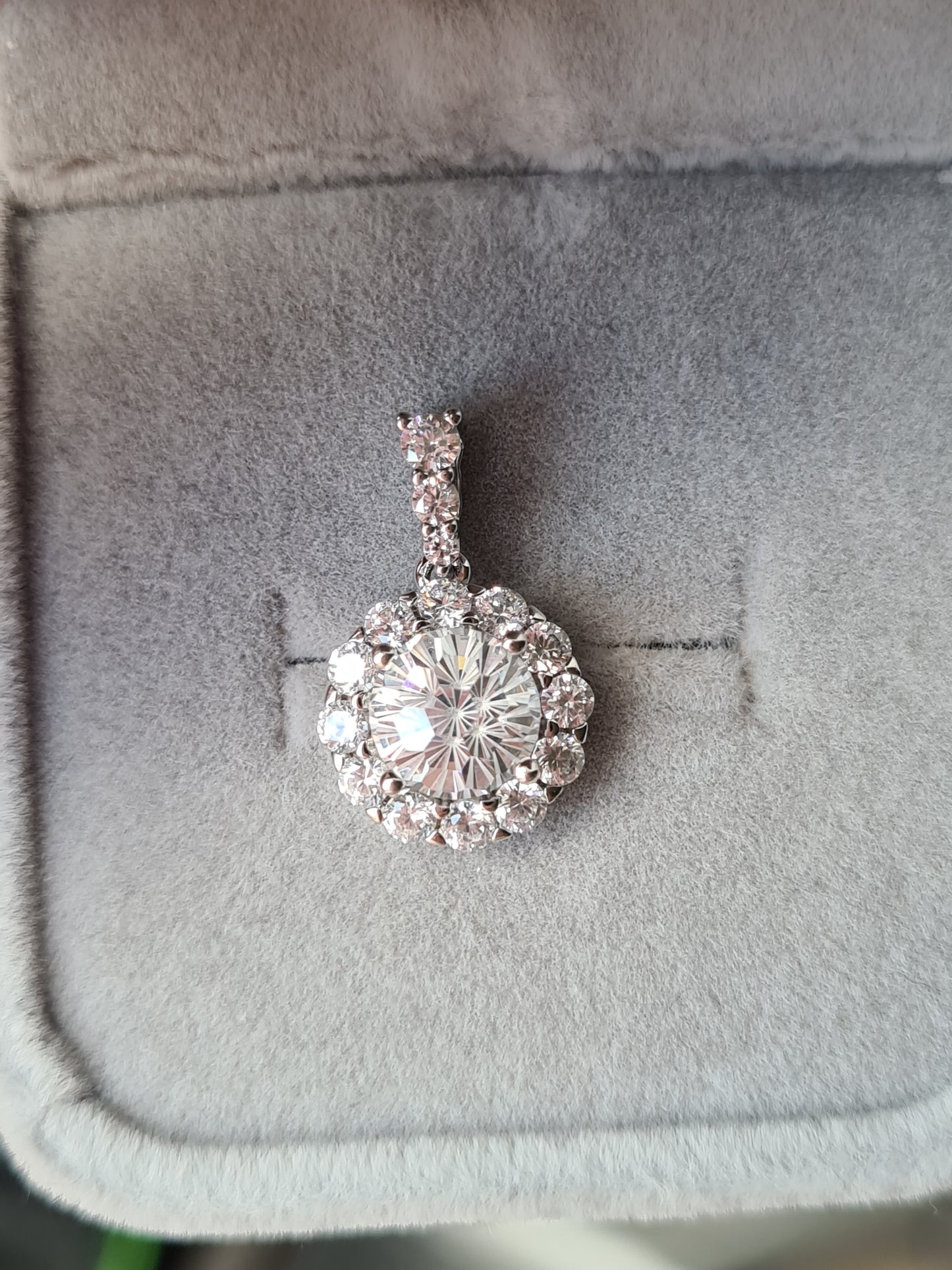 Halo Simulated Diamond Pendant in 925 Sterling Silver