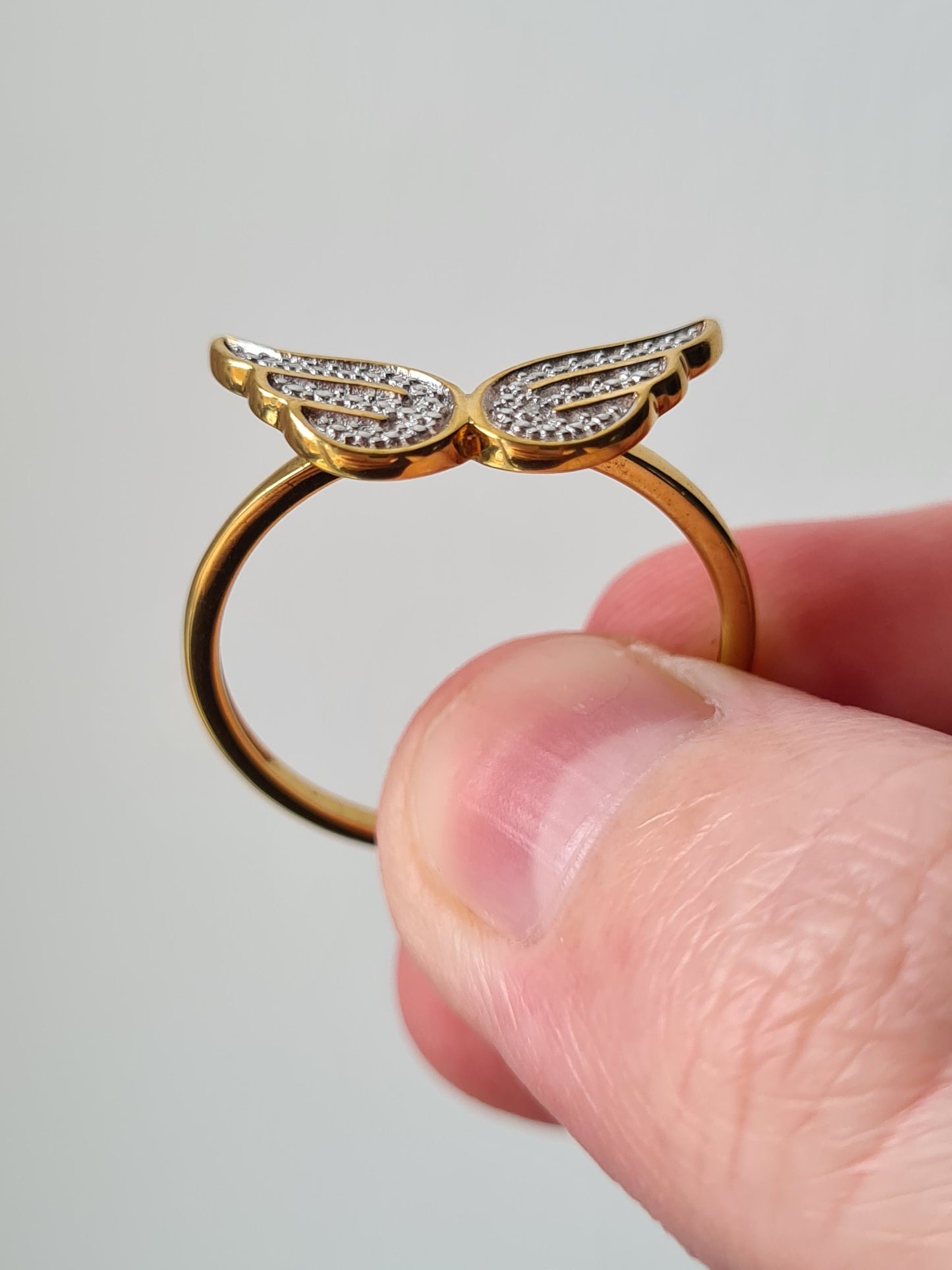 Diamond Angel Wing Ring in 14K Gold Over Sterling Silver SIZE U