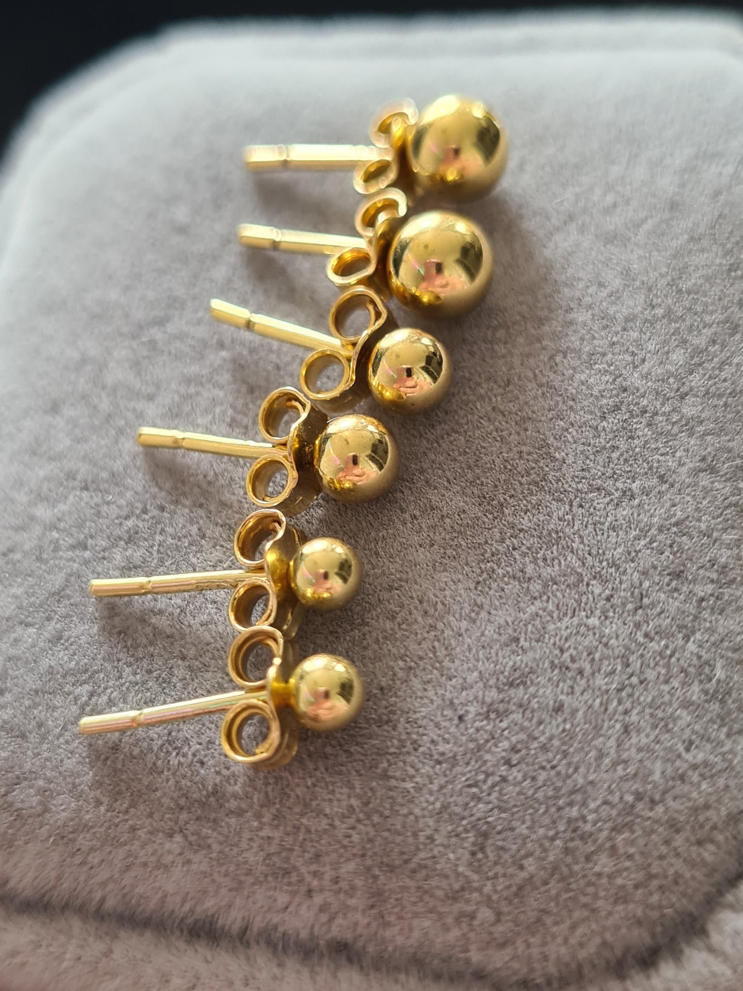 Set of 3 Ball Stud Earrings 9K Gold Overlay 925 Sterling Silver