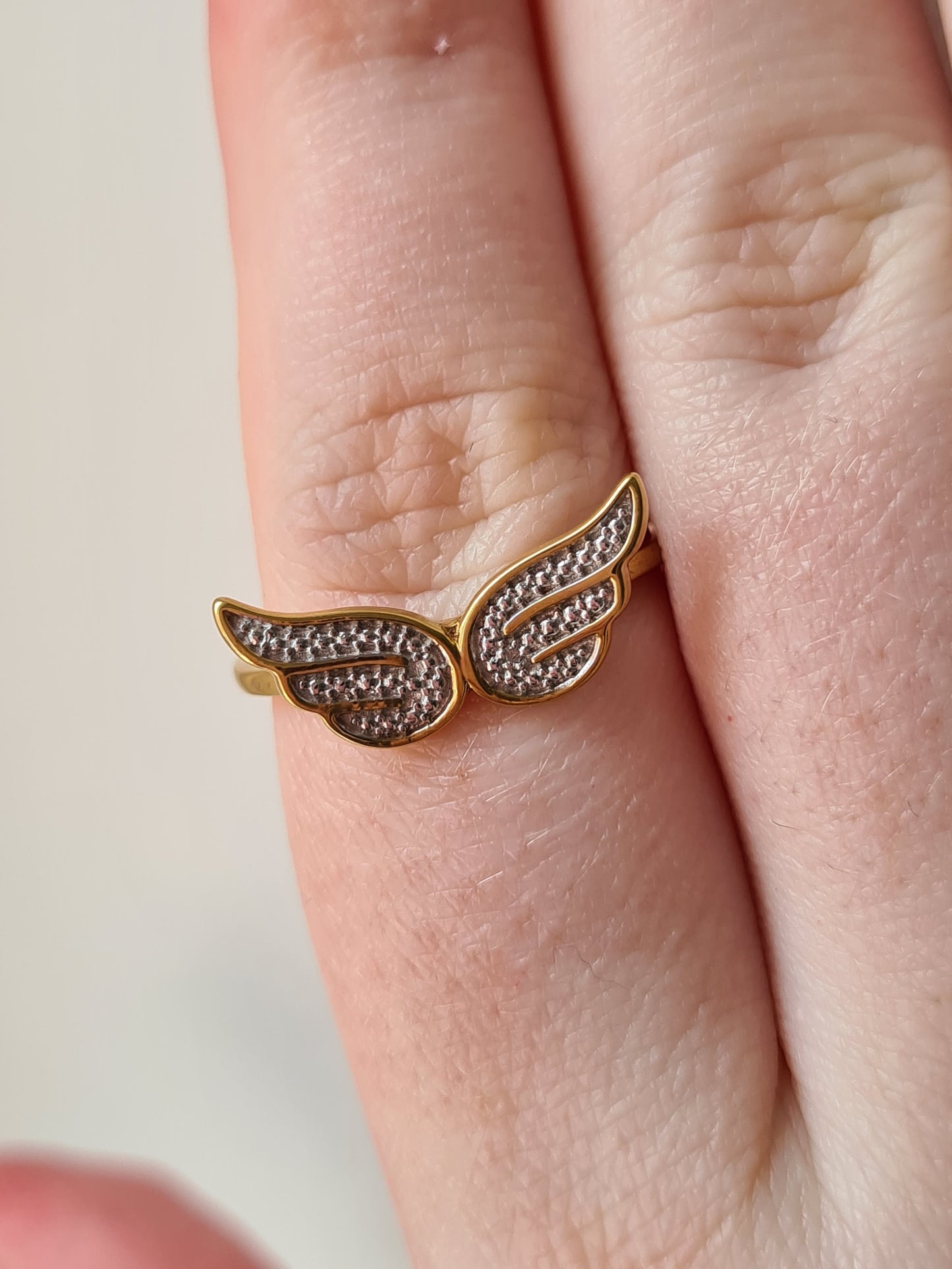 Diamond Angel Wing Ring in 14K Gold Over Sterling Silver SIZE U