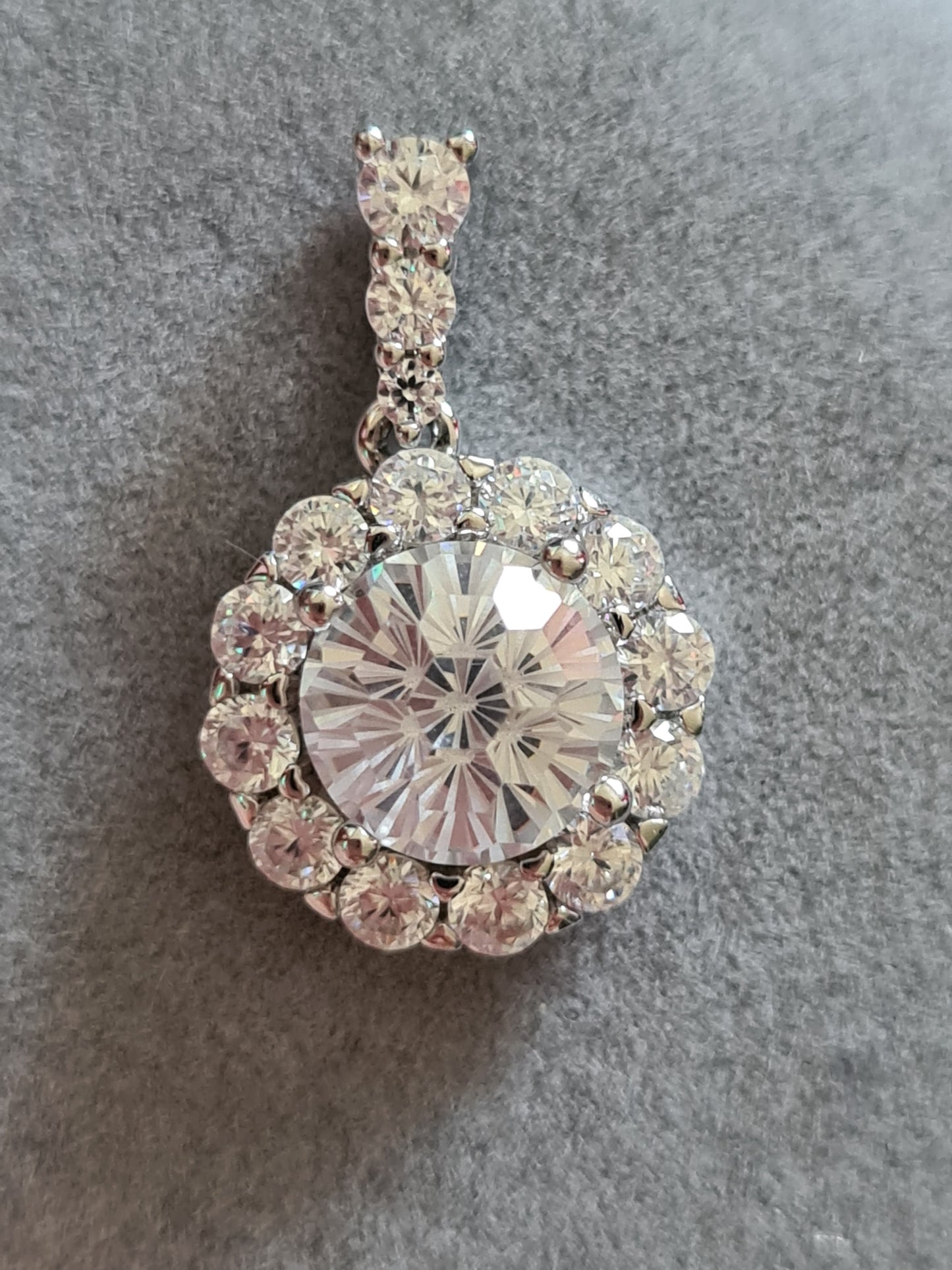 Halo Simulated Diamond Pendant in 925 Sterling Silver