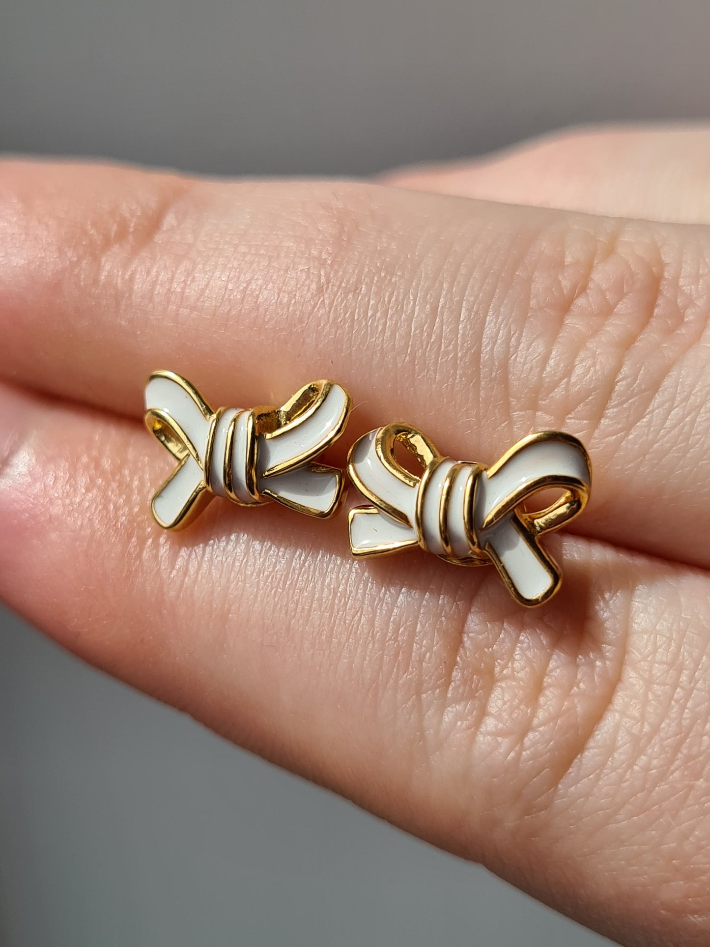 Bow Enamelled Stud Earrings in 14K Gold Plated Sterling Silver