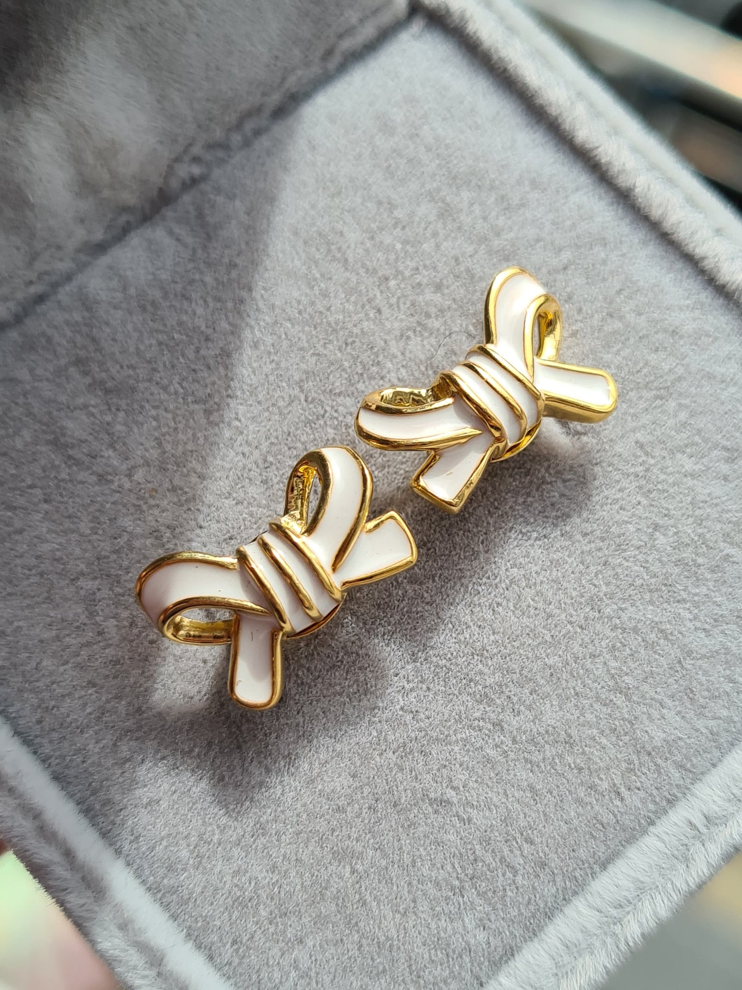 Bow Enamelled Stud Earrings in 14K Gold Plated Sterling Silver