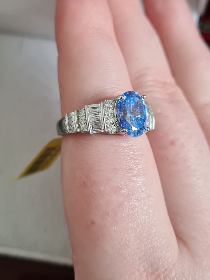 4.130Ct Blue And White Swarovski Zirconia Ring 925 sterling silver SIZE O