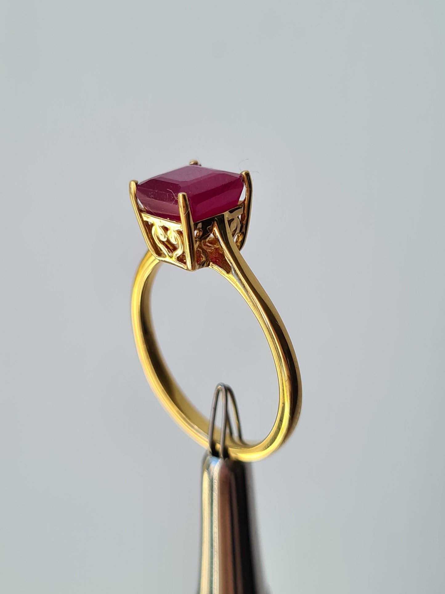Solitaire African Ruby 18K Gold Overlay Sterling Silver SIZES K