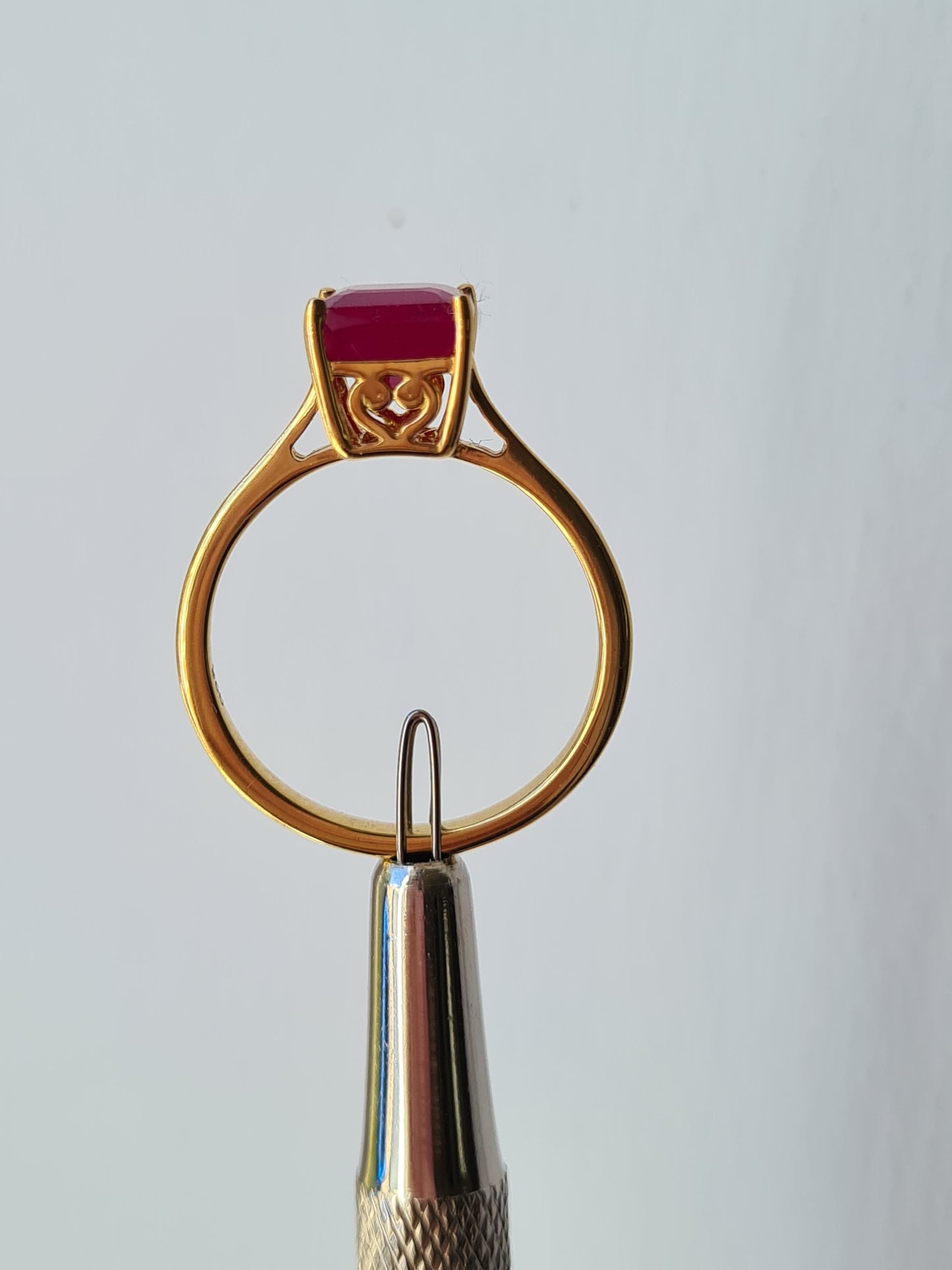 Solitaire African Ruby 18K Gold Overlay Sterling Silver SIZES K