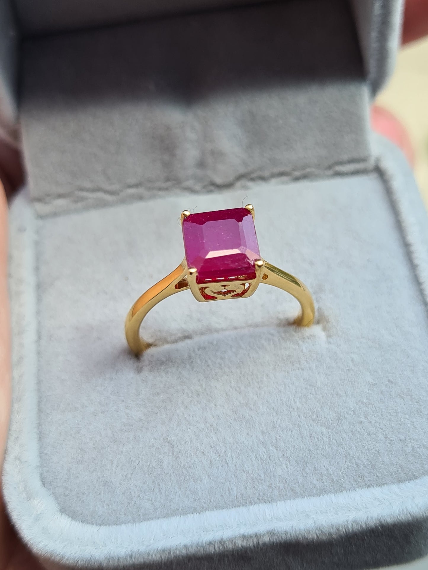 Solitaire African Ruby 18K Gold Overlay Sterling Silver SIZES K