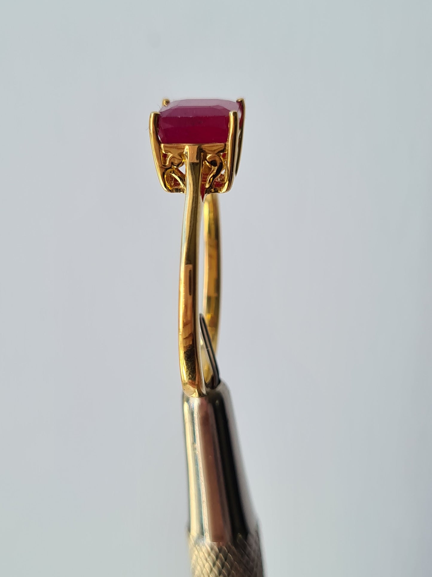 Solitaire African Ruby 18K Gold Overlay Sterling Silver SIZES K