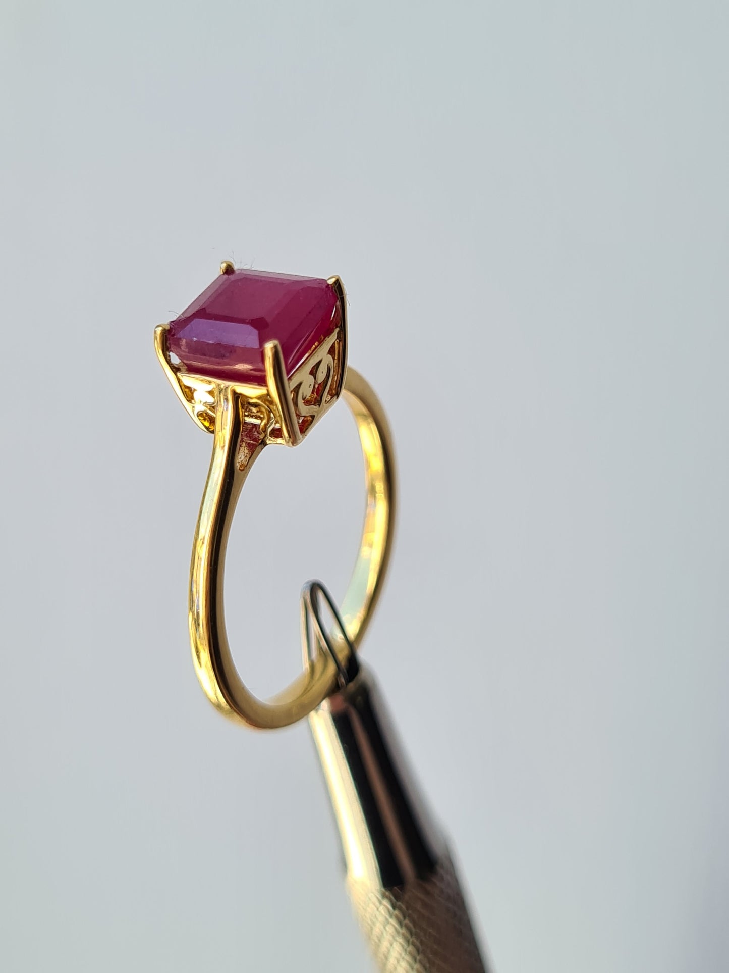 Solitaire African Ruby 18K Gold Overlay Sterling Silver SIZES K