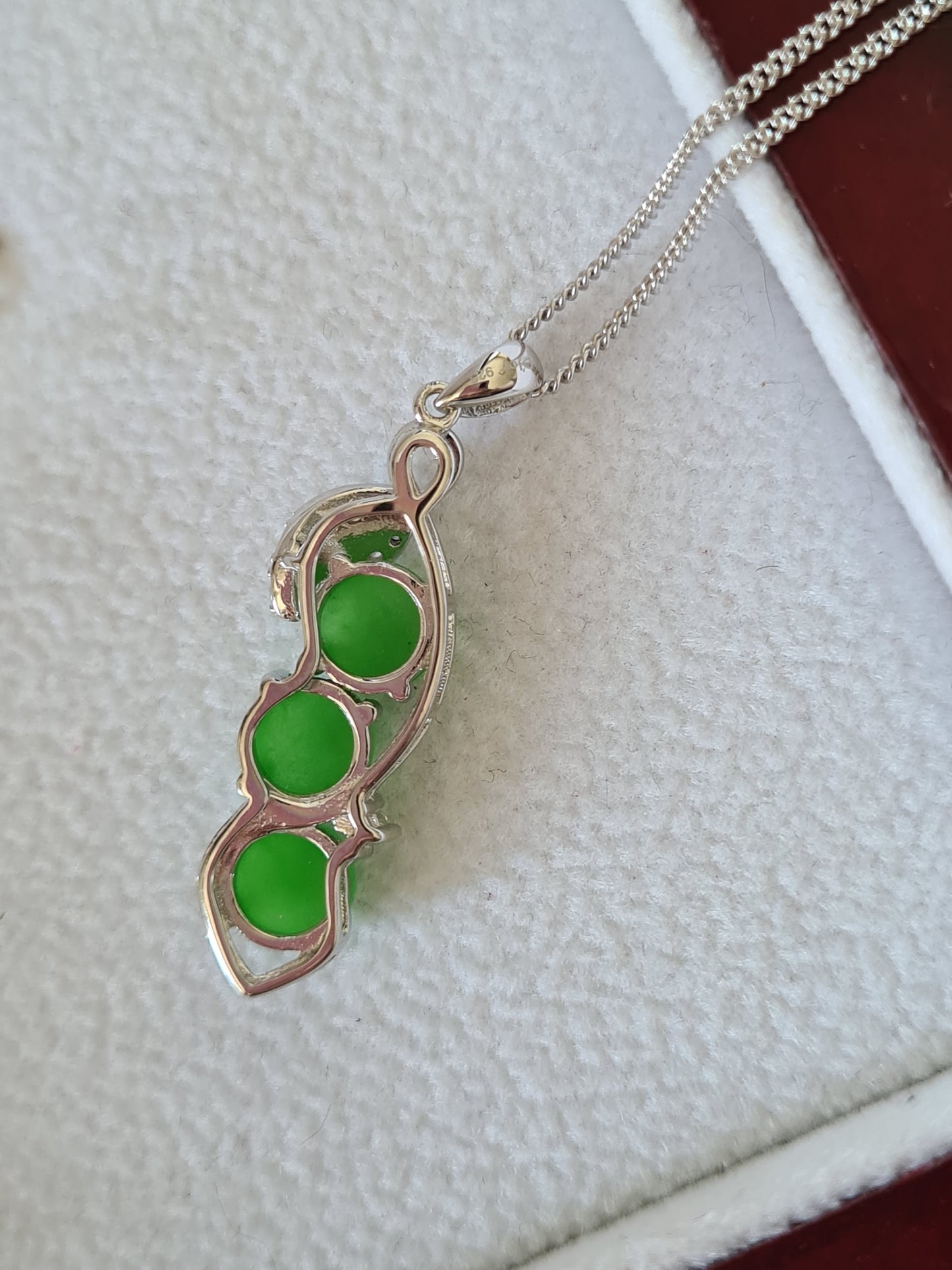 Green Jade and simulated Diamond Necklace 925 Sterling Silver