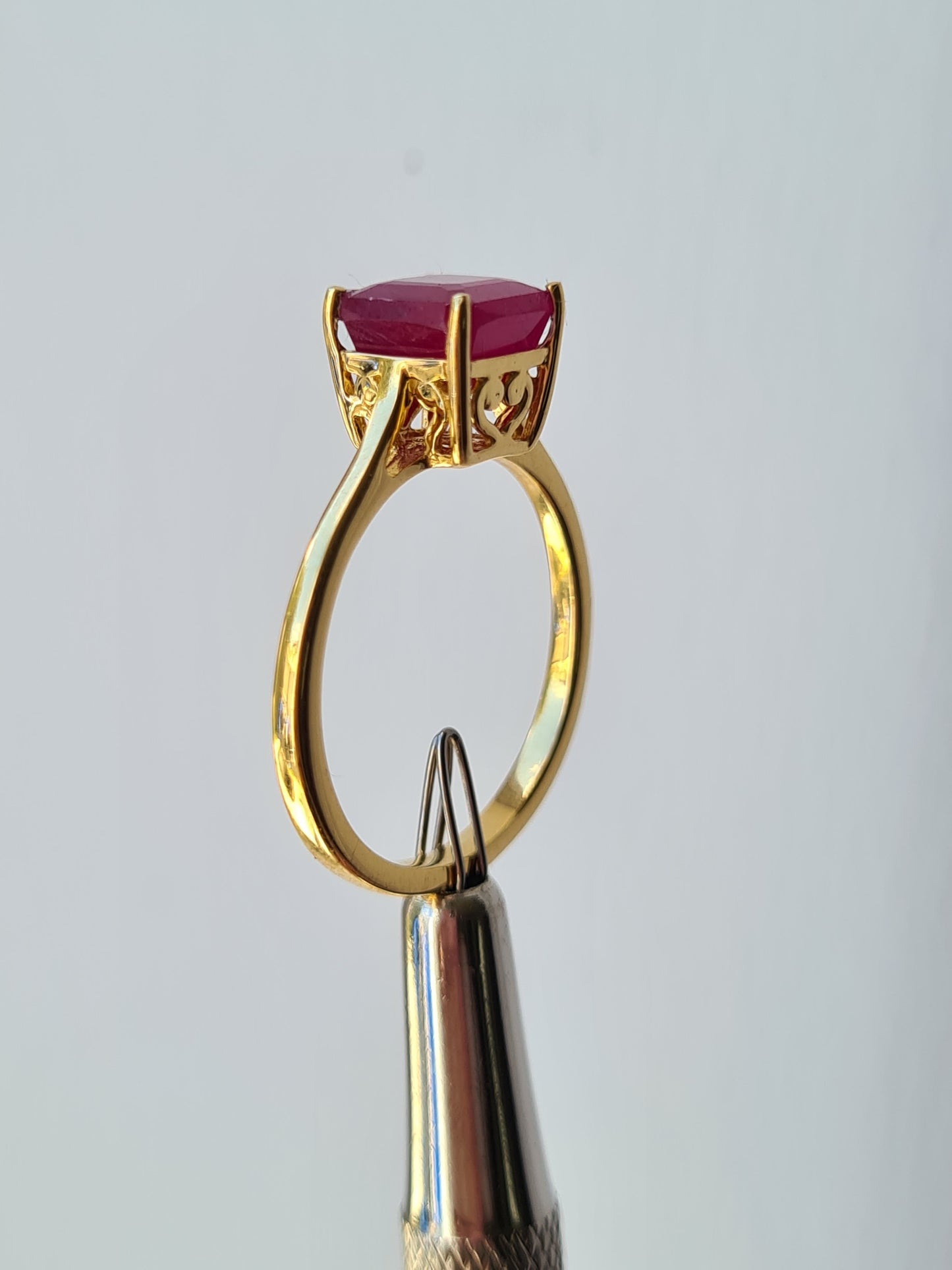 Solitaire African Ruby 18K Gold Overlay Sterling Silver SIZES K