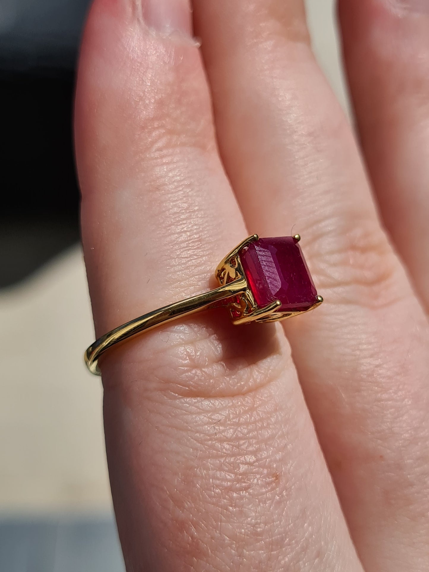 Solitaire African Ruby 18K Gold Overlay Sterling Silver SIZES K