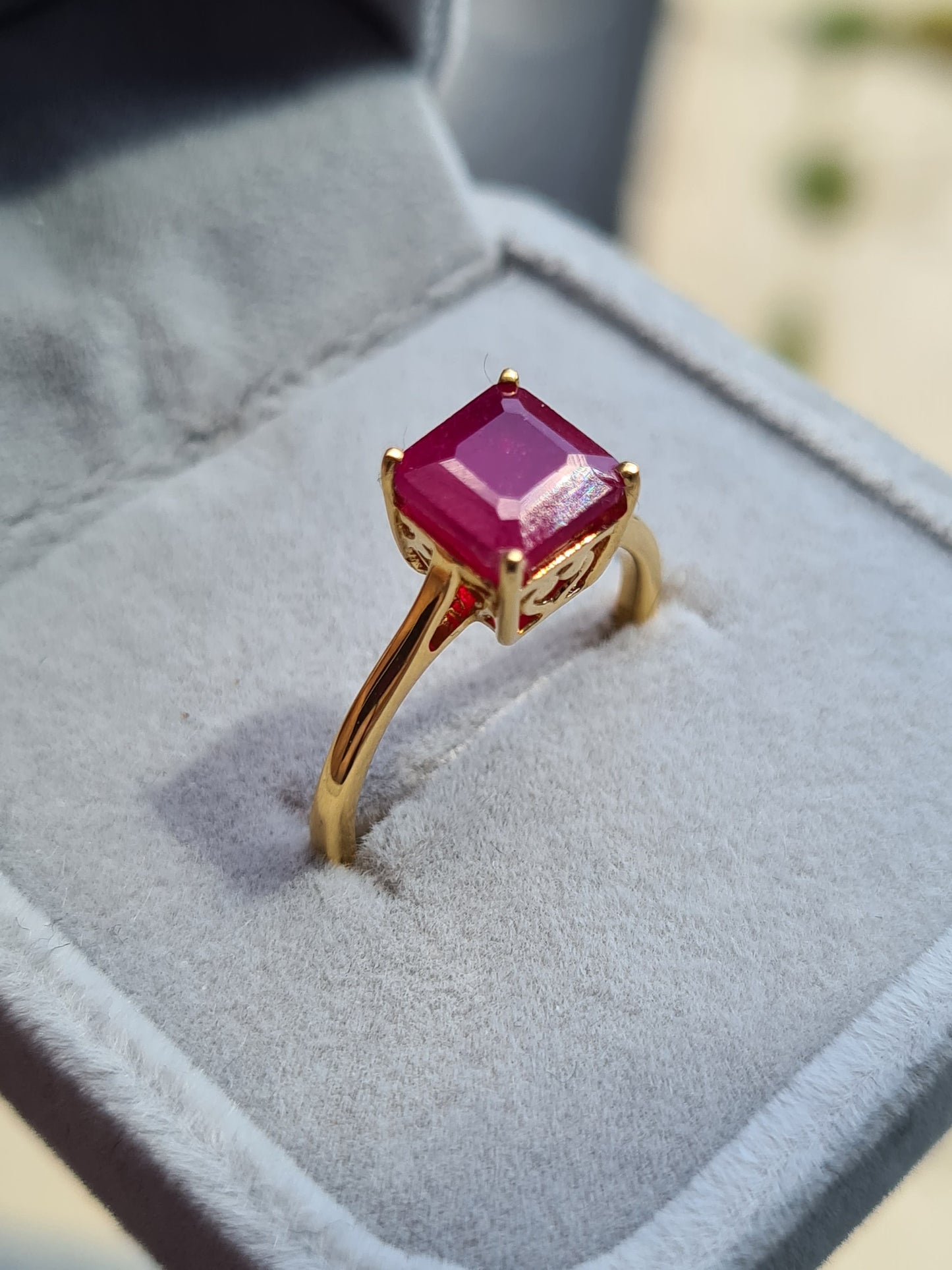 Solitaire African Ruby 18K Gold Overlay Sterling Silver SIZES K