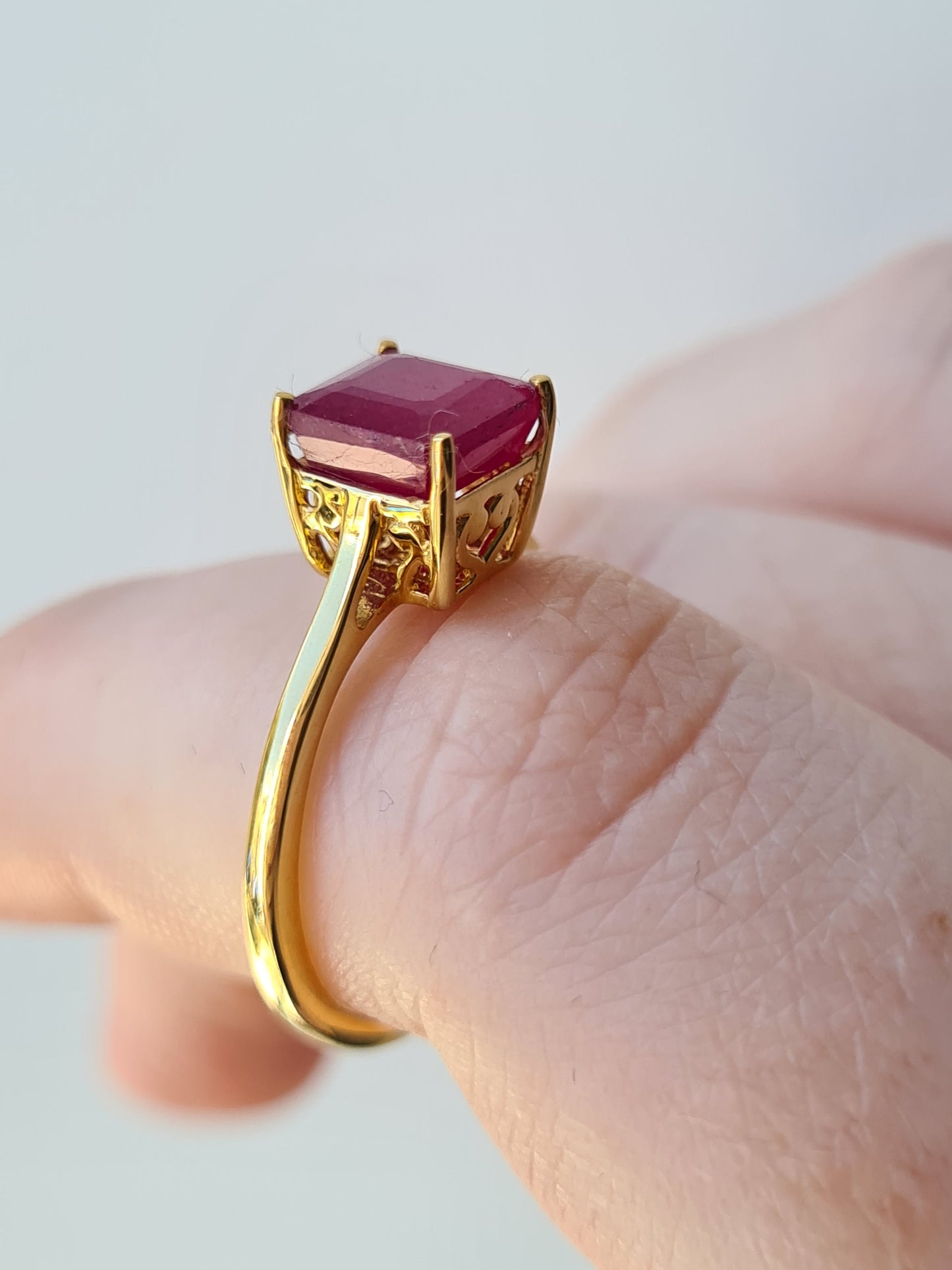 Solitaire African Ruby 18K Gold Overlay Sterling Silver SIZES K