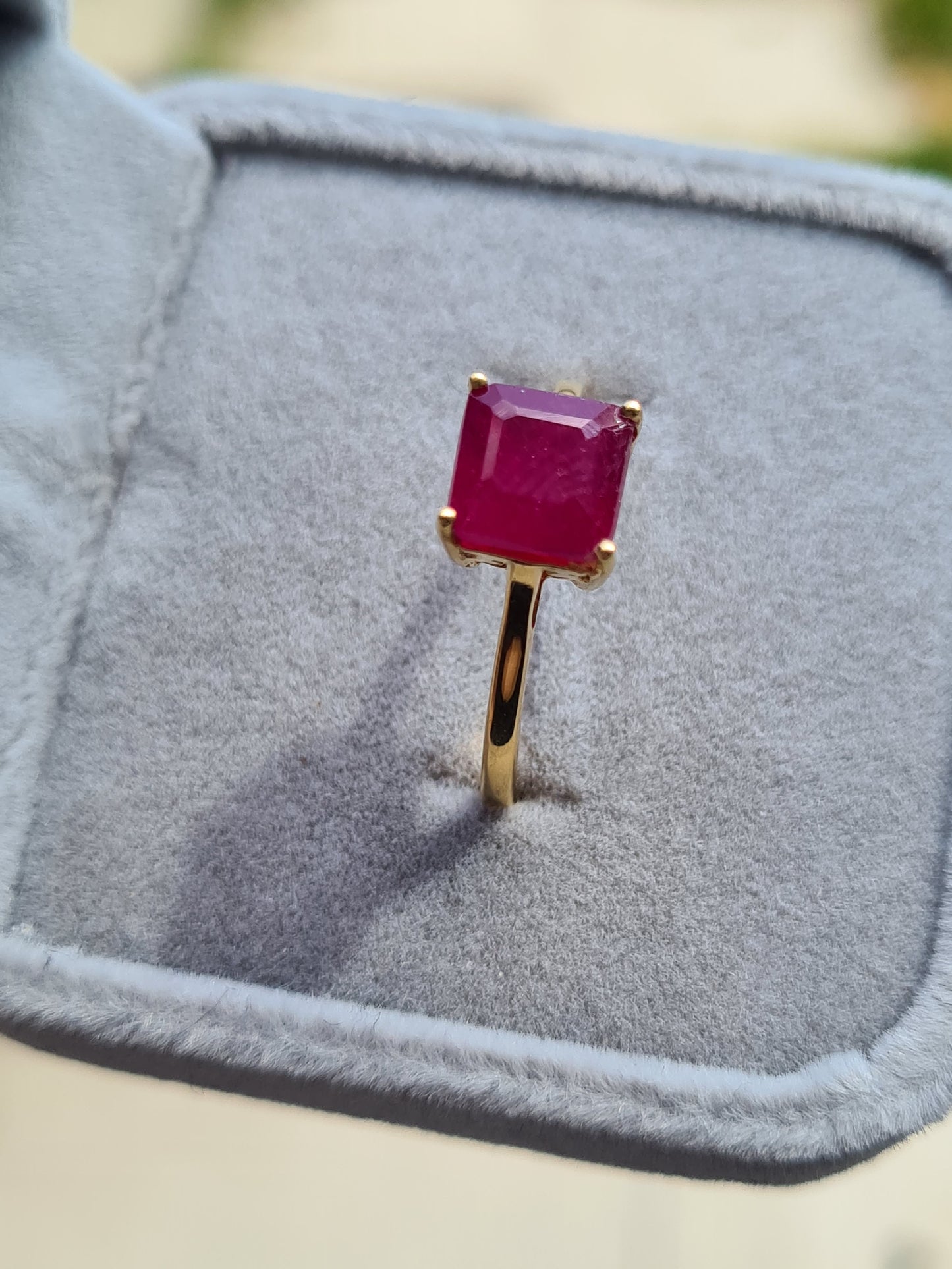 Solitaire African Ruby 18K Gold Overlay Sterling Silver SIZES K